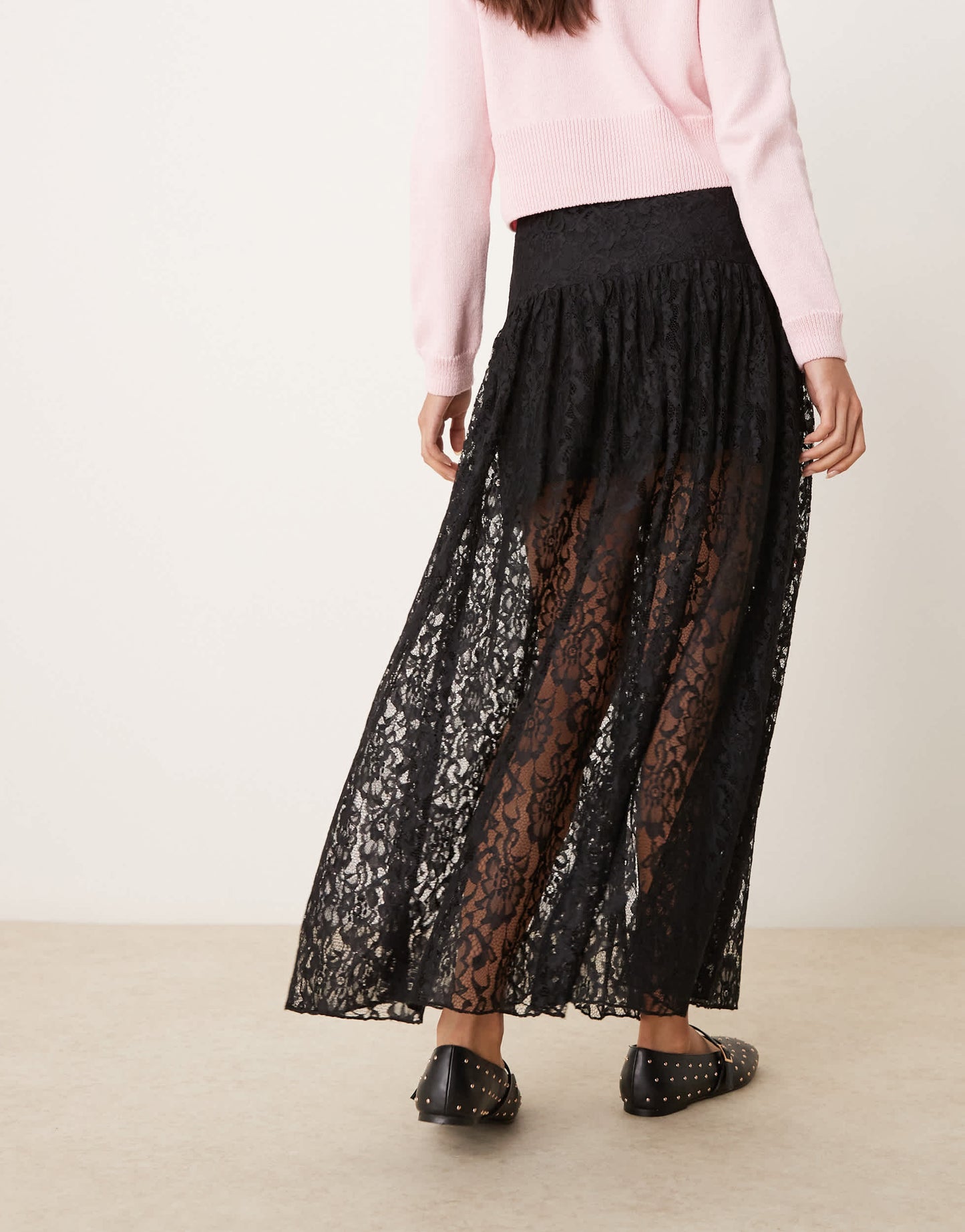 Miss Selfridge lace bow detail tiered maxi skirt in black