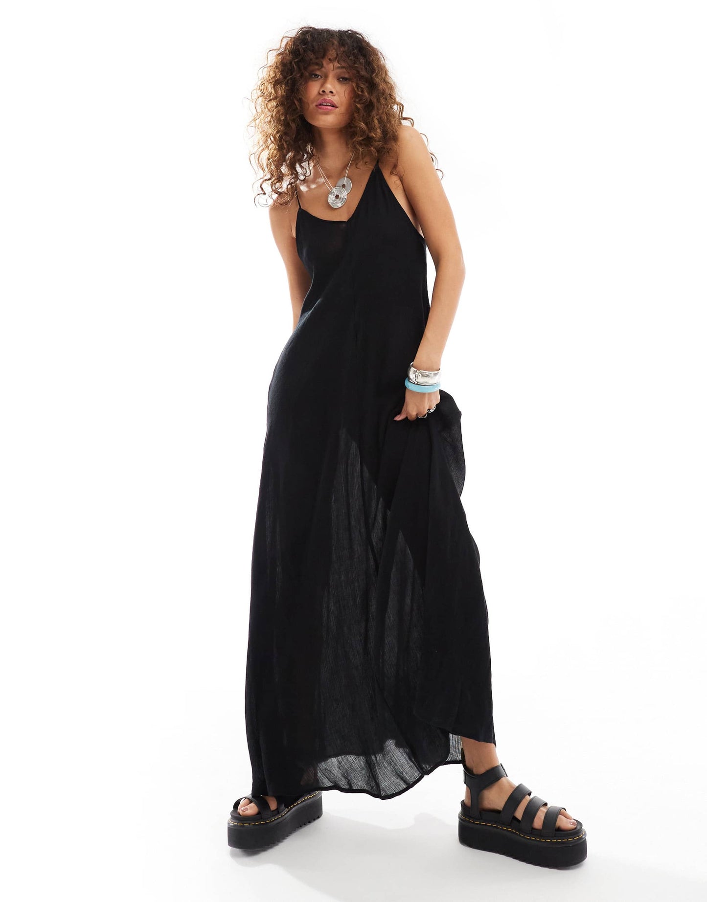 Weekday Cyndra floaty crepe maxi cami dress in black