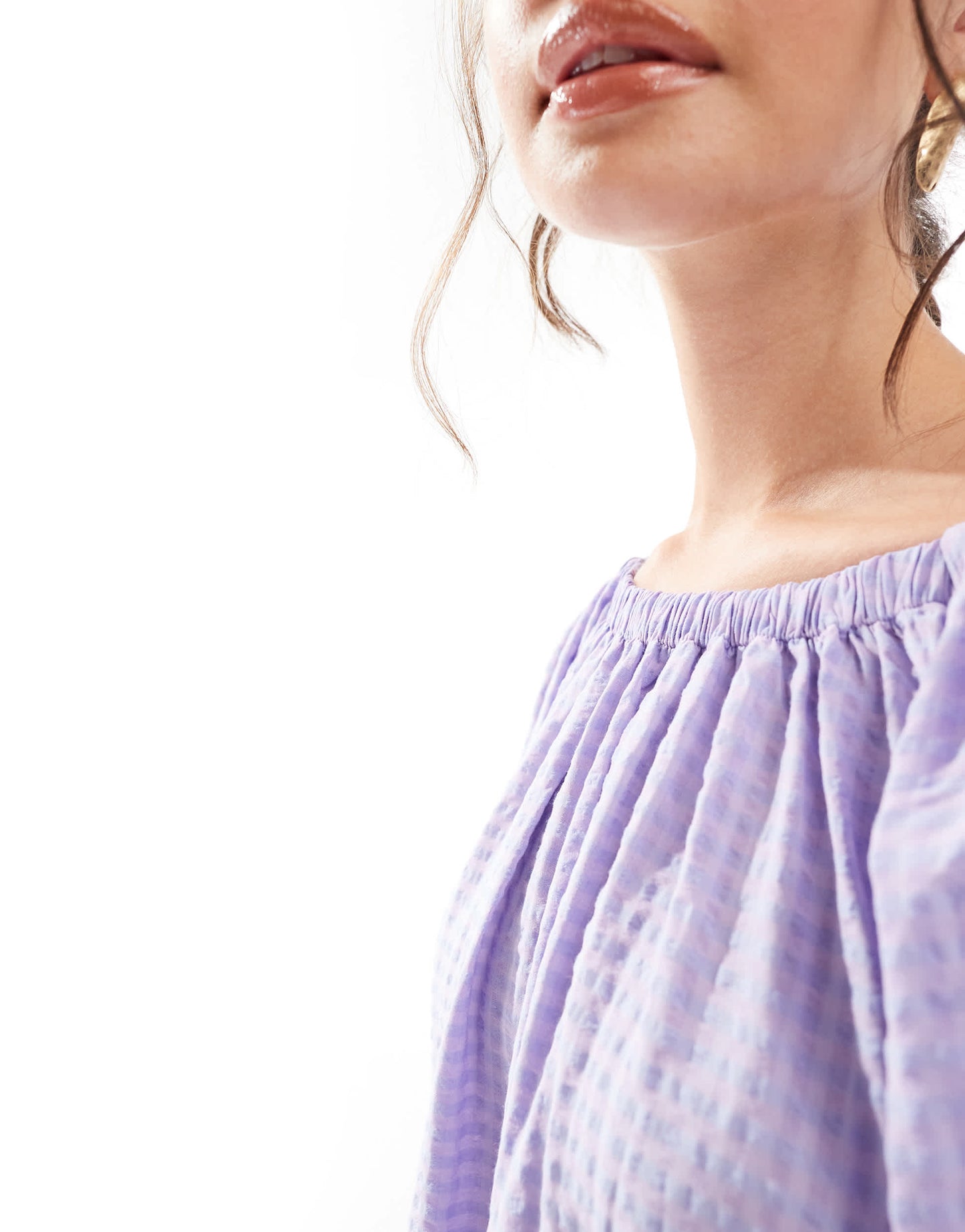 ASOS DESIGN puff sleeve smock mini dress in lilac gingham