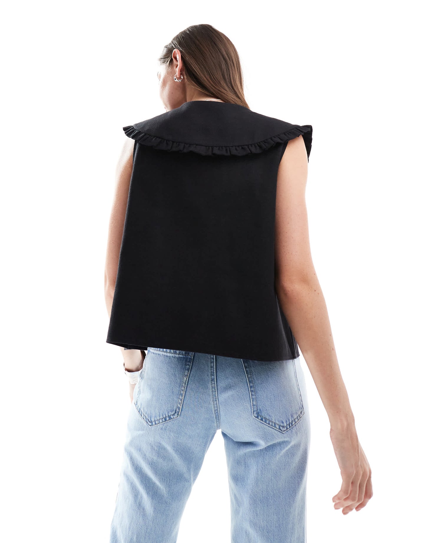 ASOS DESIGN linen oversized collar detail top in black