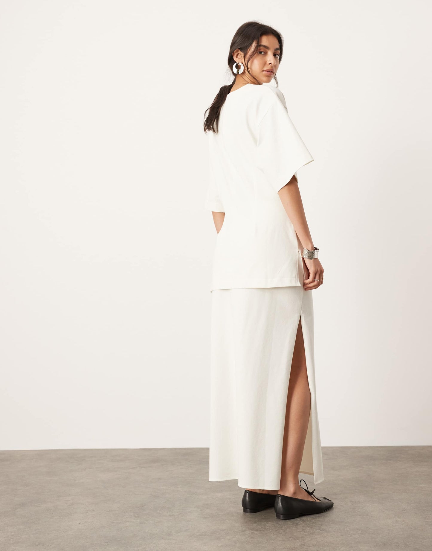 ASOS EDITION premium textured jersey maxi skirt co-ord with side split in coconut