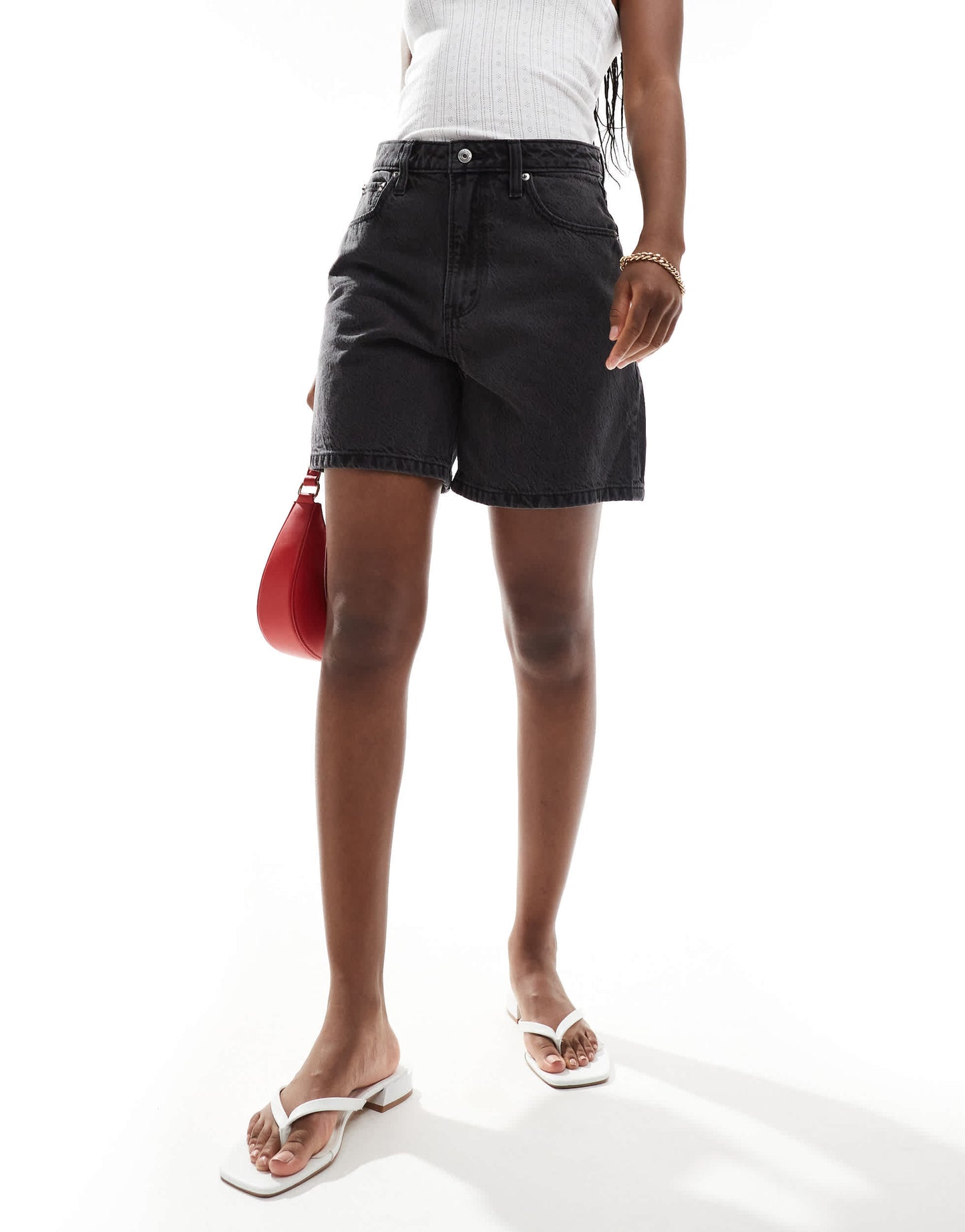 Abercrombie & Fitch Curve Love loose fit denim shorts in black