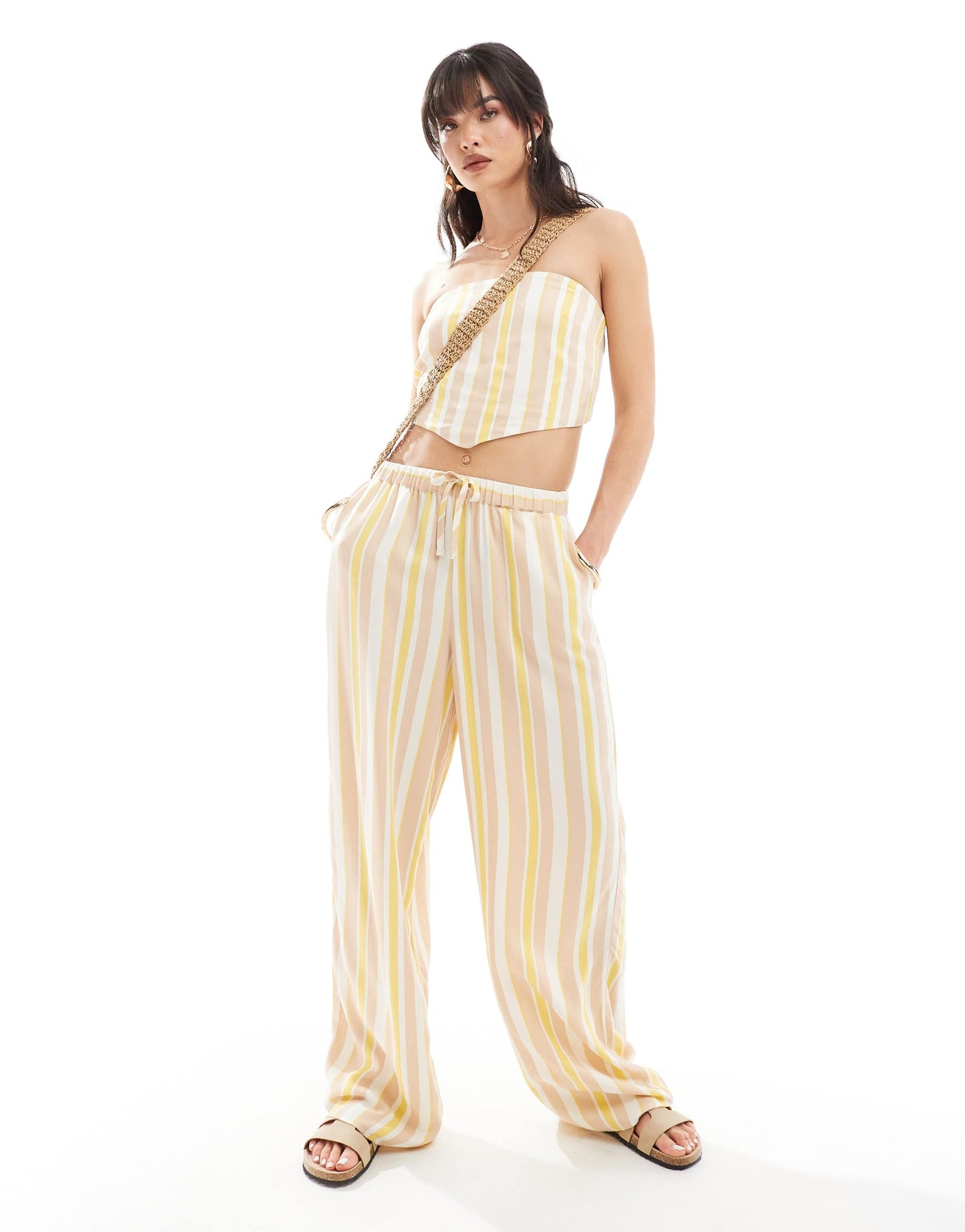 Nobody's Child Sunny bandeau top co-ord in yellow stripe