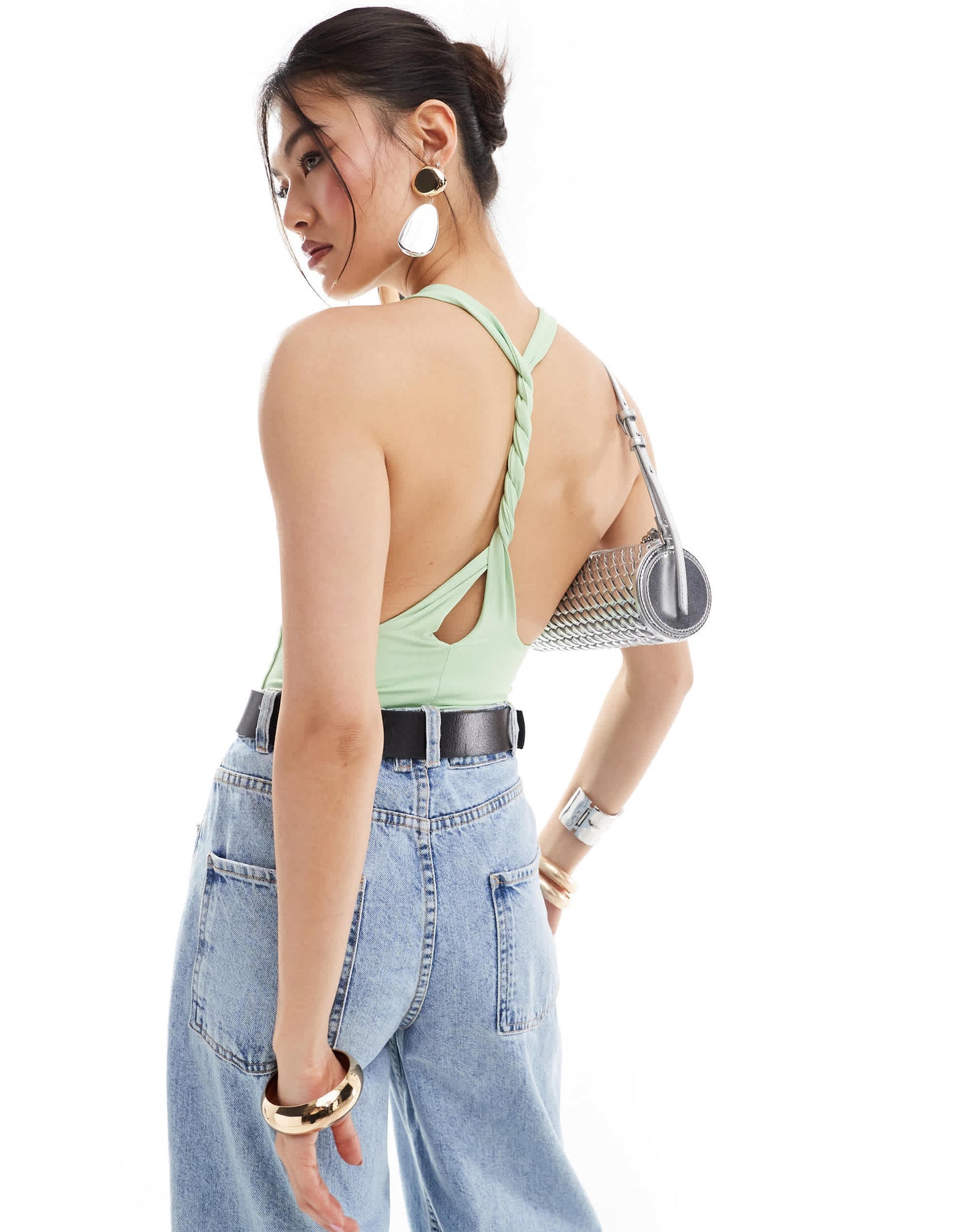 ASOS DESIGN second skin twist back v neck bodysuit in apple green