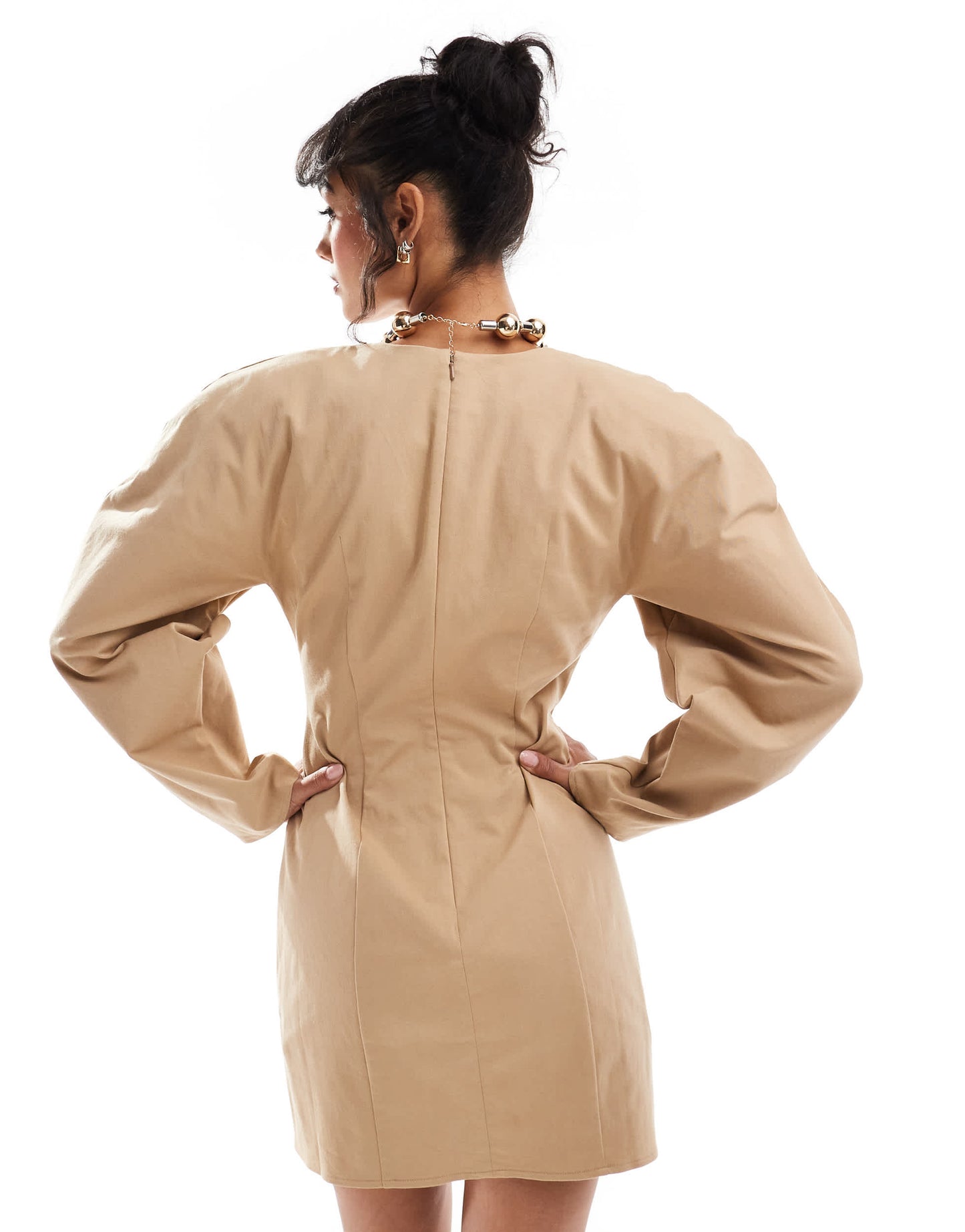 ASOS DESIGN extreme volume sleeve mini dress in camel