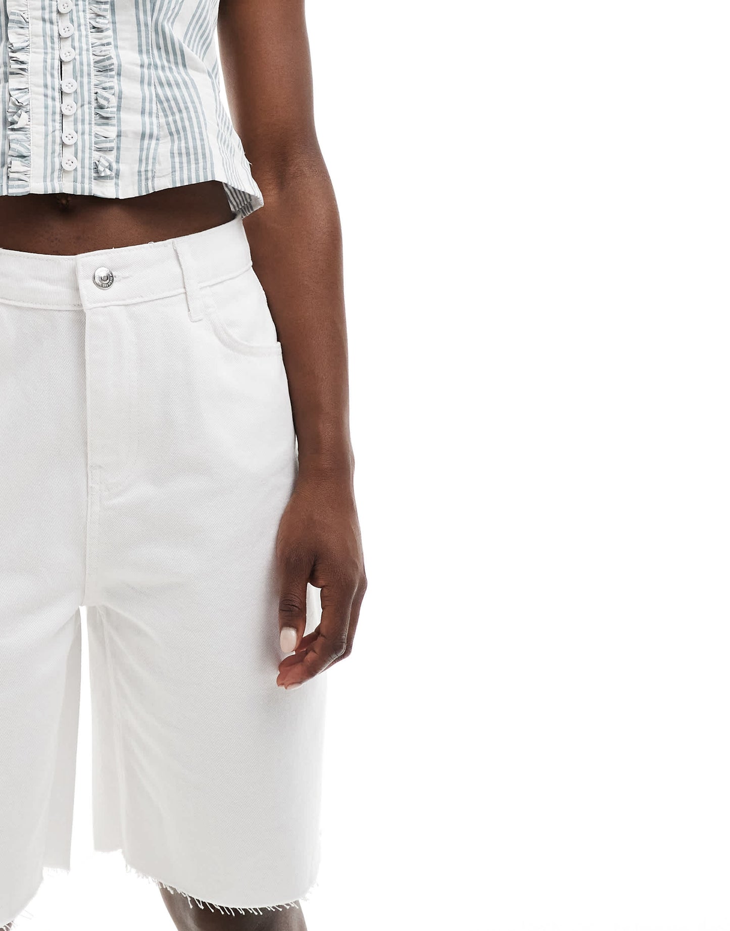 Pimkie longline denim jorts in white