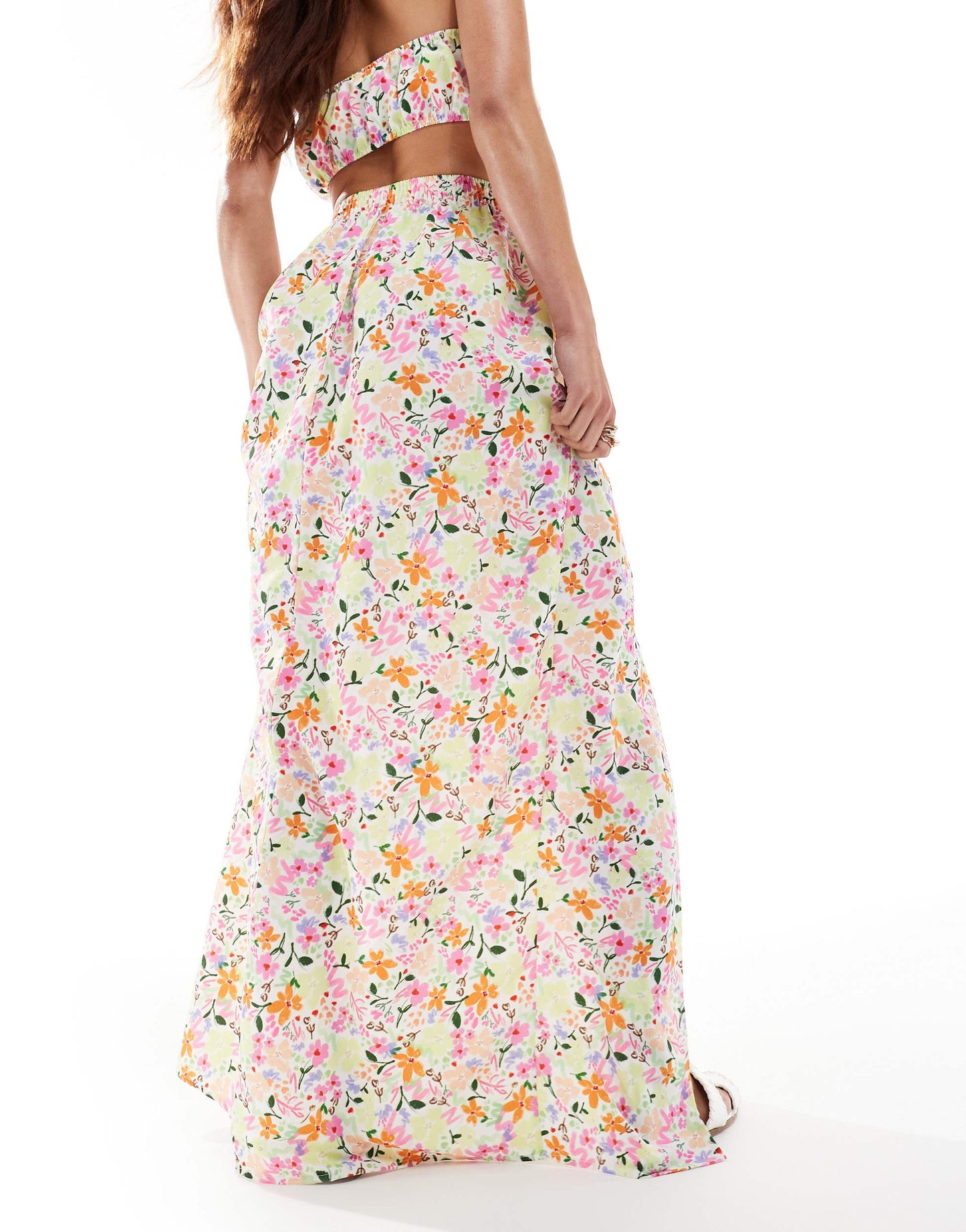 ASOS DESIGN maxi beach skirt co-ord in scribble floral print