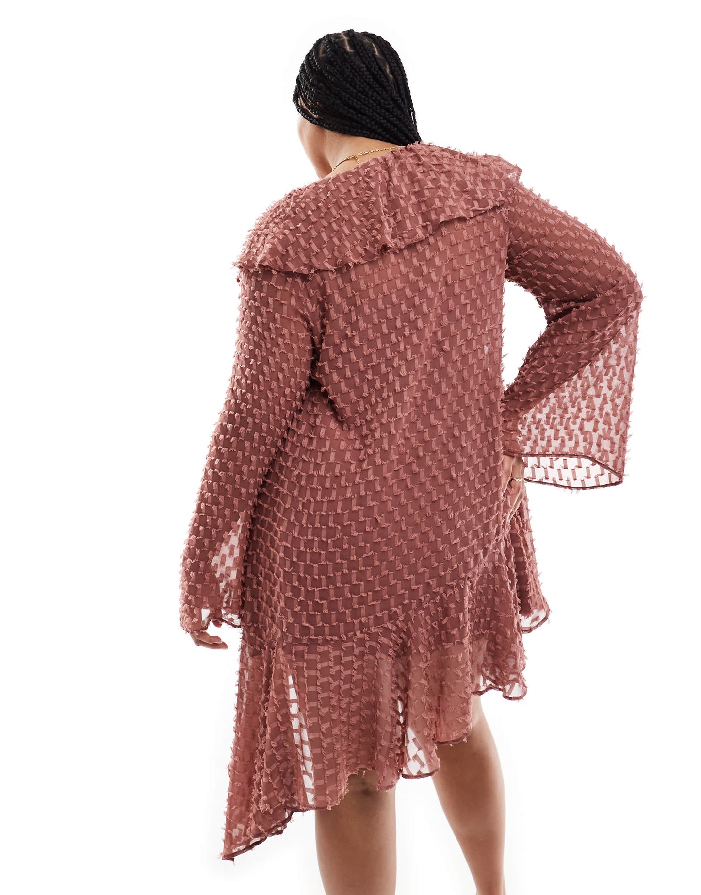 ASOS DESIGN Curve v neck asymmetric hem dobby mini dress in rose