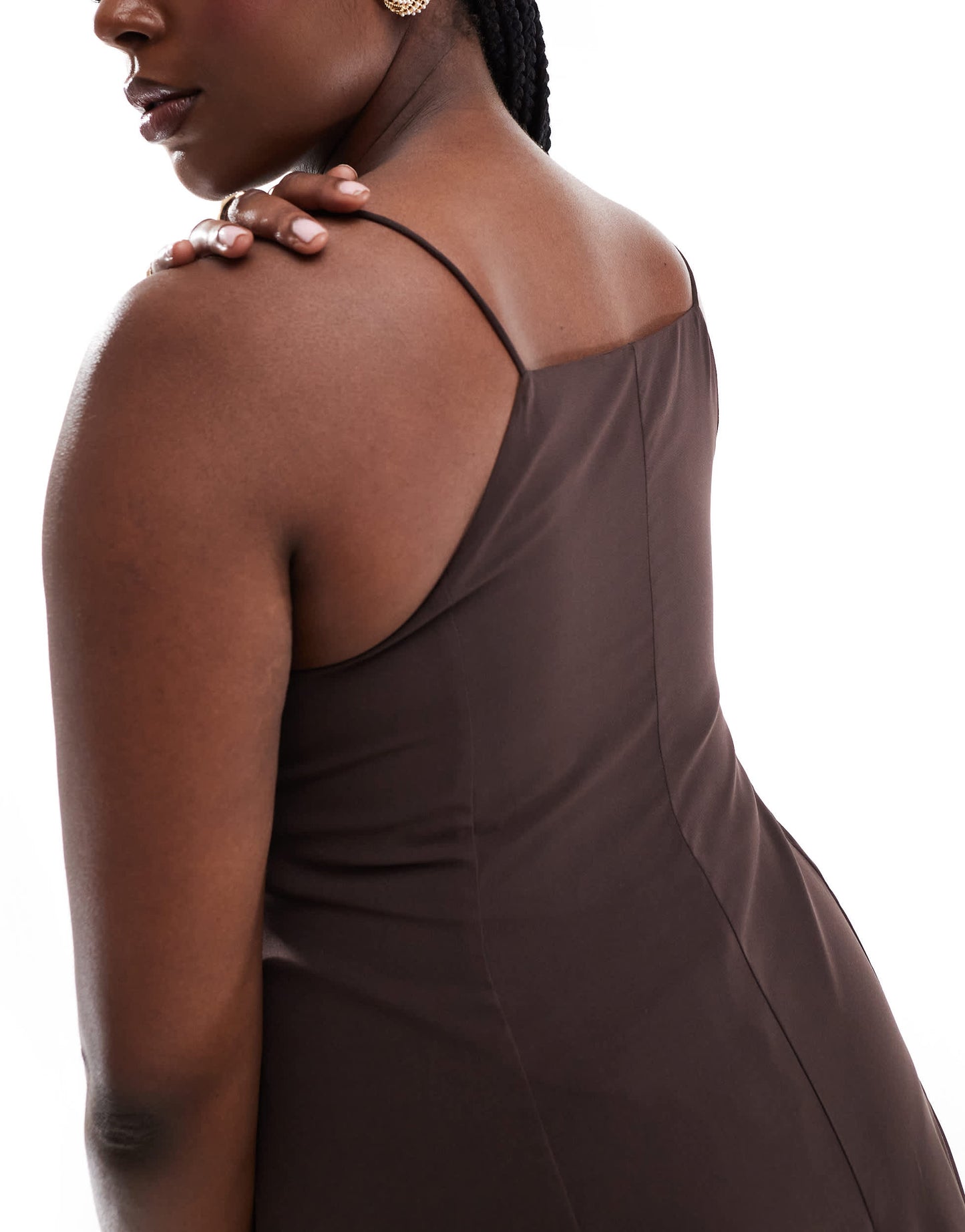 ASOS DESIGN Curve  square neck midi dress with godets in chocolate