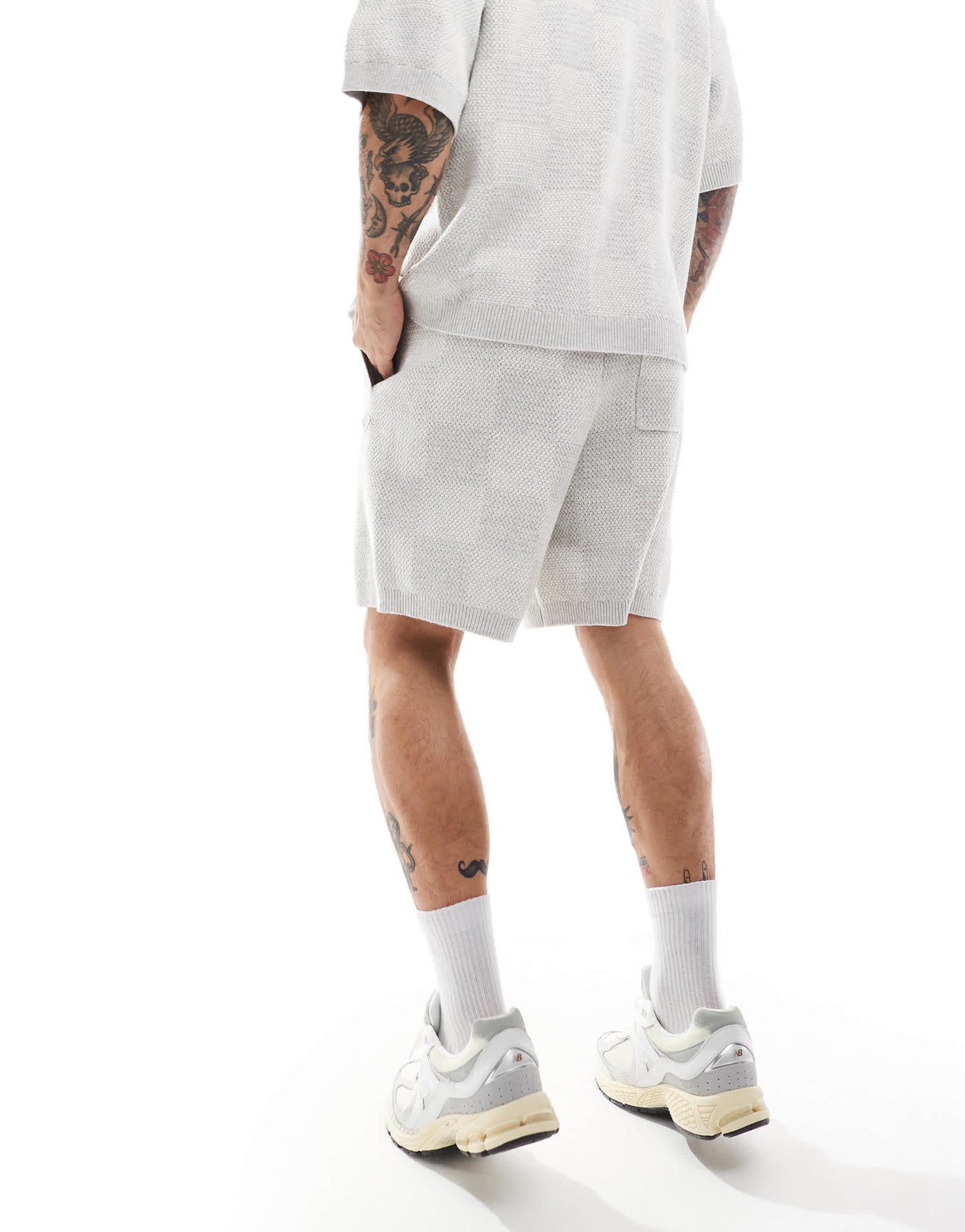 The Couture Club co-ord knitted checkerboard shorts in grey