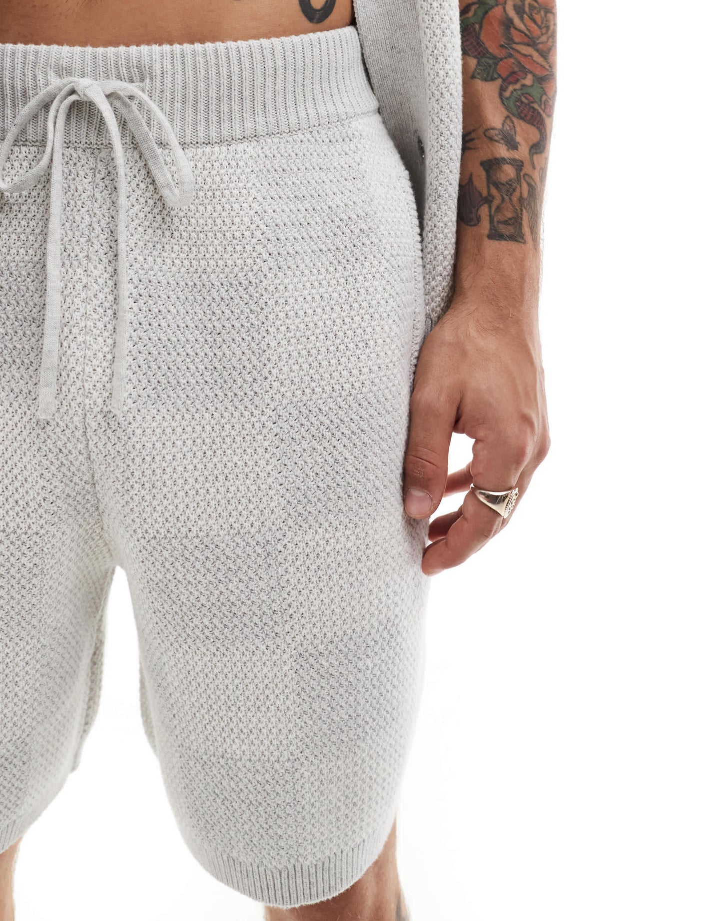 The Couture Club co-ord knitted checkerboard shorts in grey