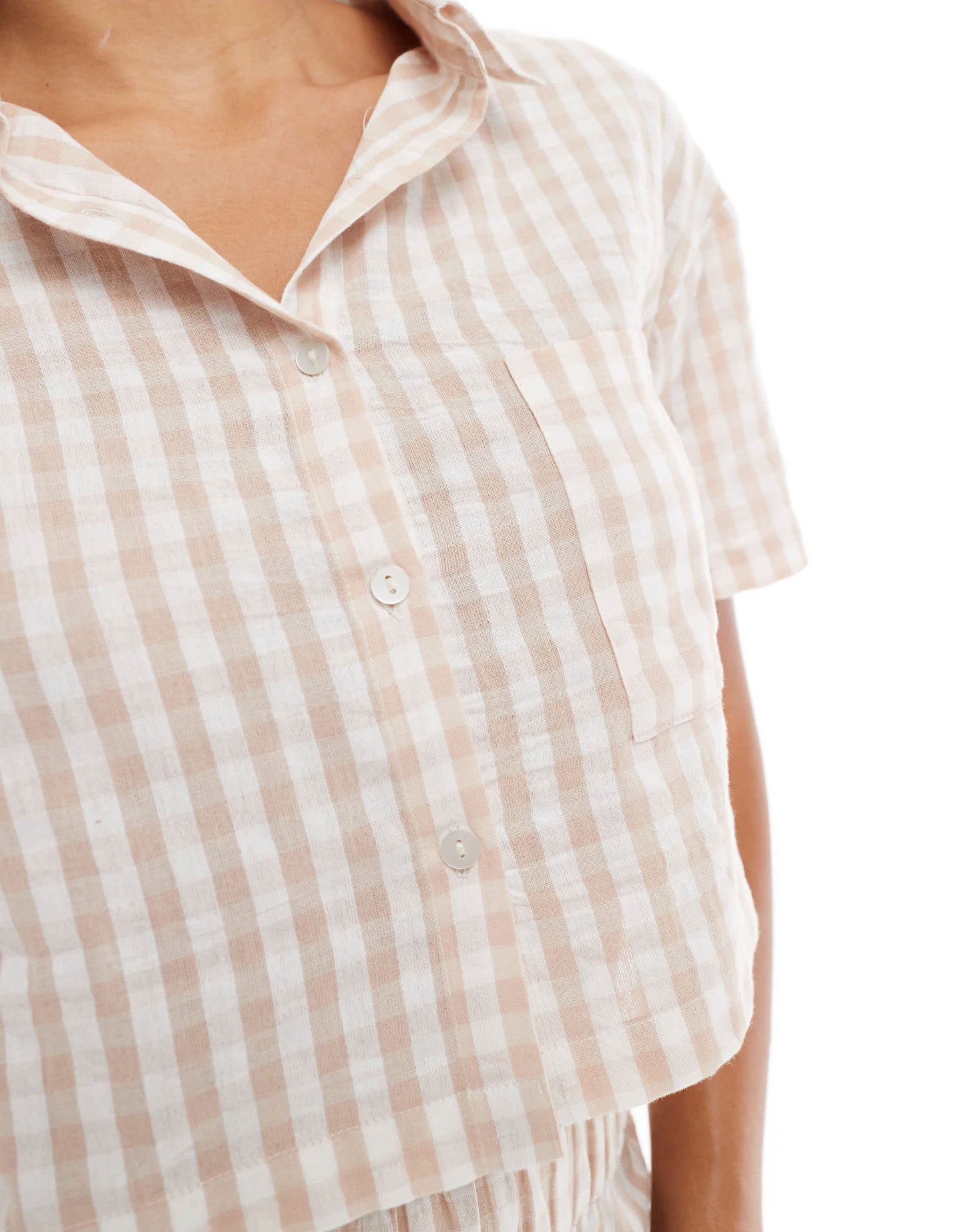 Luna cropped pyjama shirt in beige check