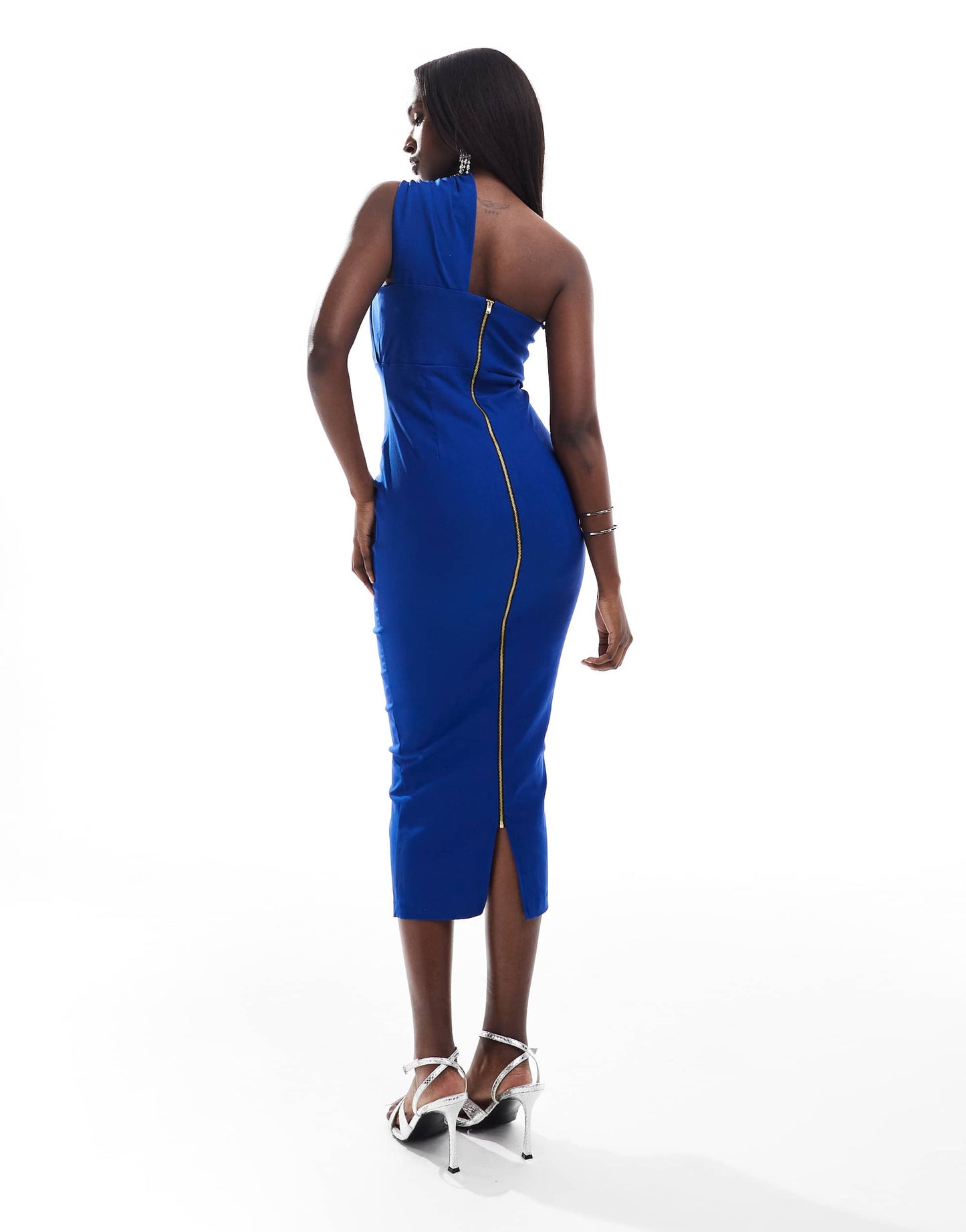 Vesper bengaline one shoulder detail midaxi dress in cobalt