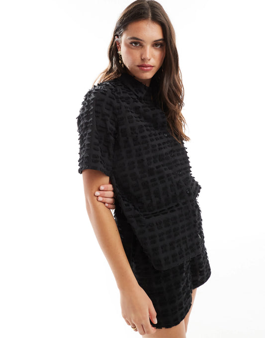 Whistles fringe cotton mix shirt in black co-ord
