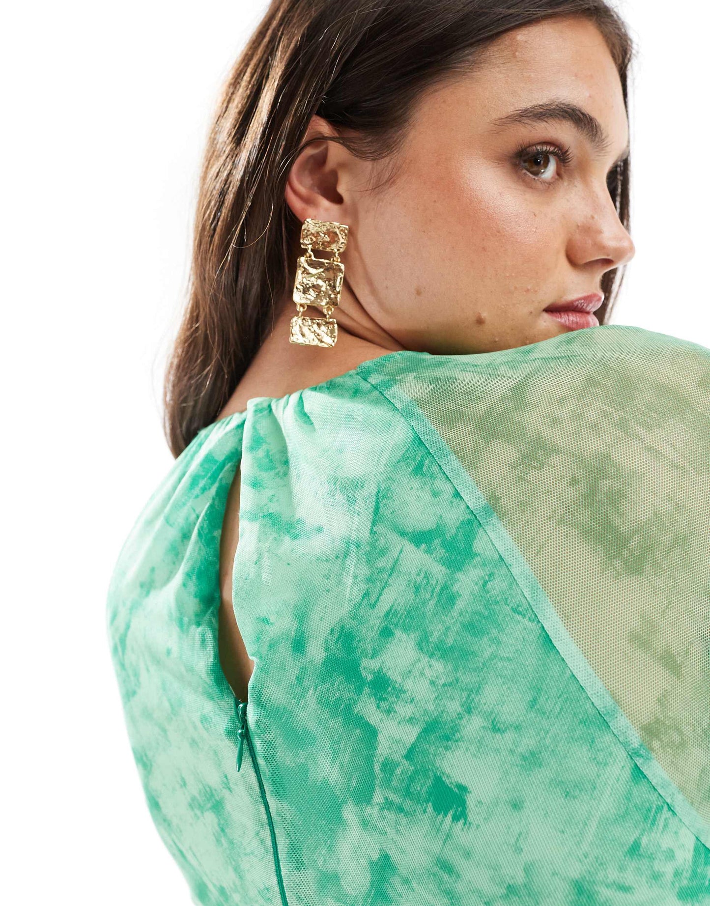 Whistles mesh midi dress in green print