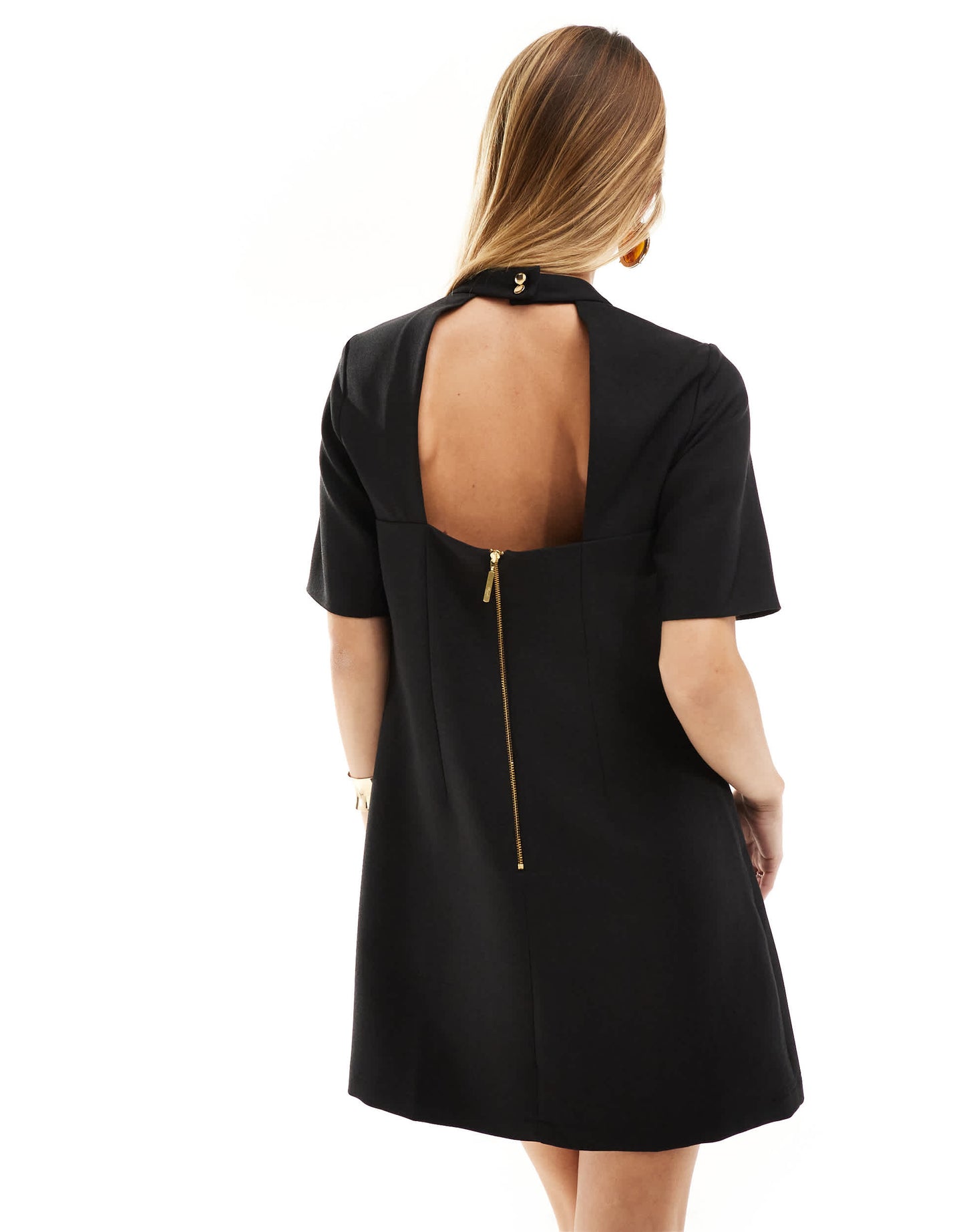 Closet London cap sleeve high neck mini dress in black