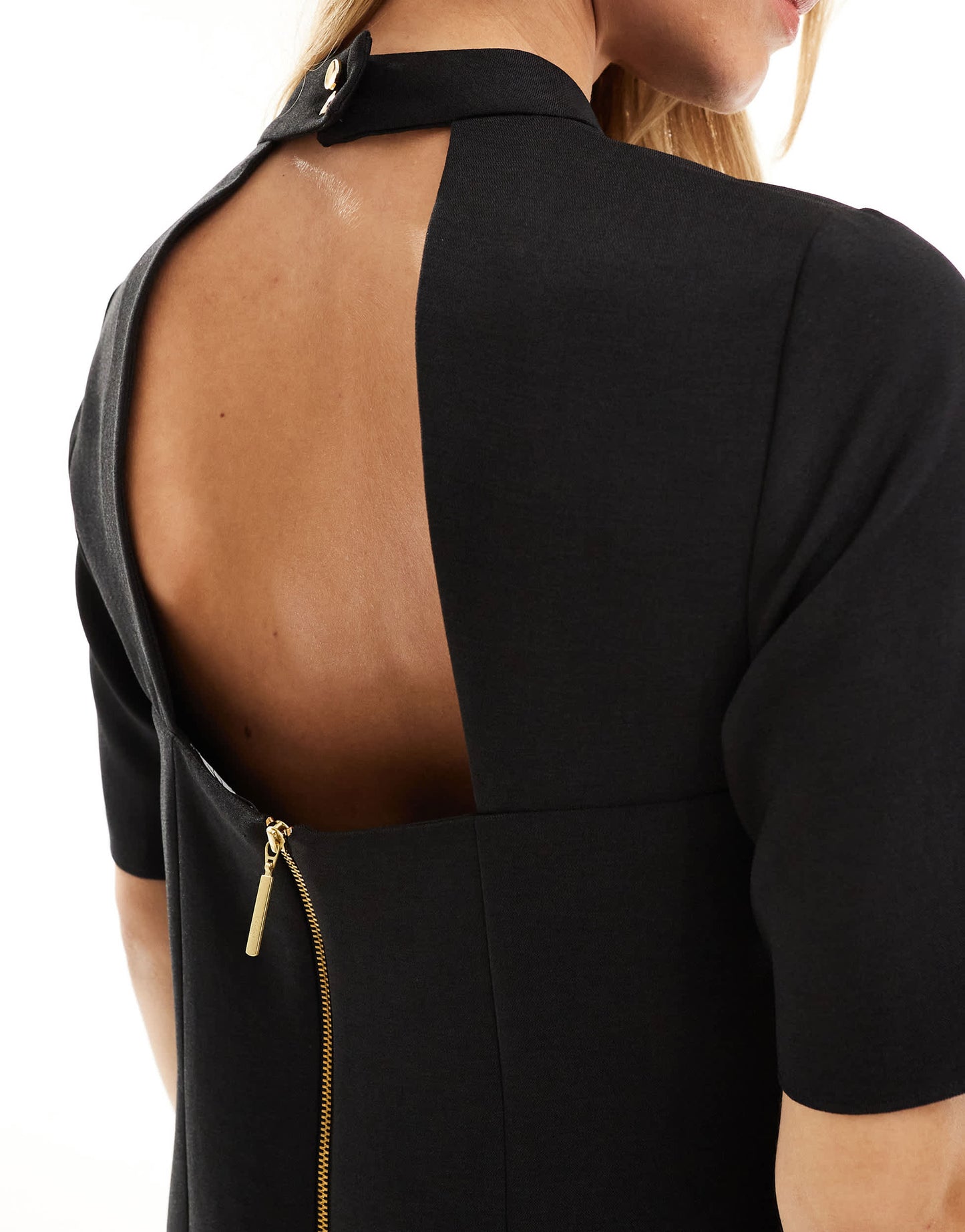 Closet London cap sleeve high neck mini dress in black