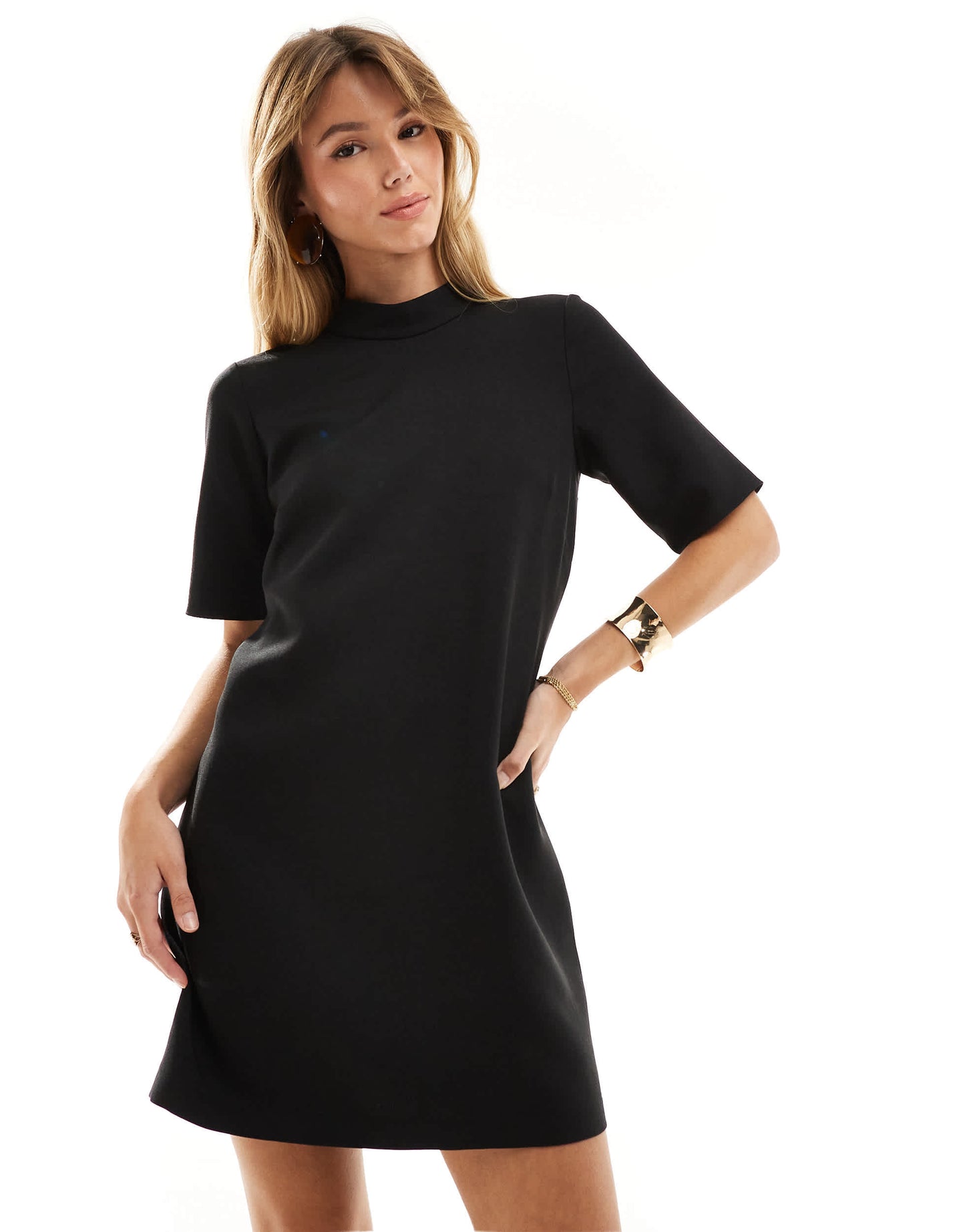 Closet London cap sleeve high neck mini dress in black