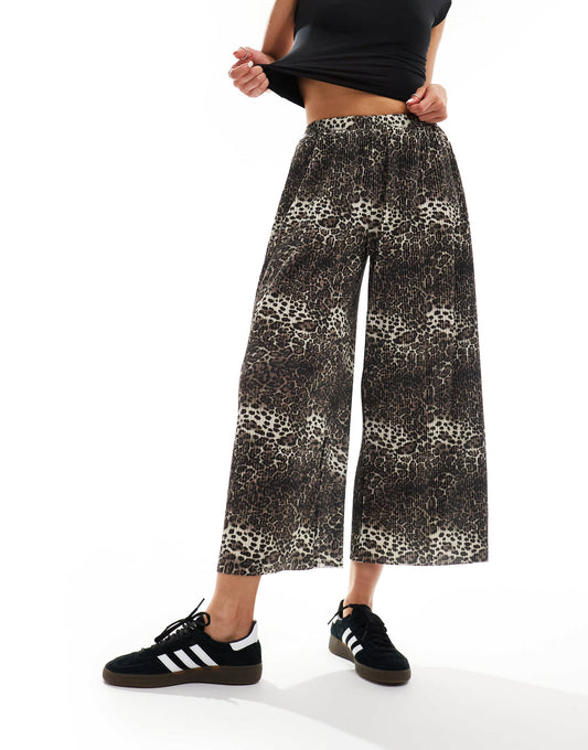 ASOS DESIGN plisse wide trouser culottes in animal