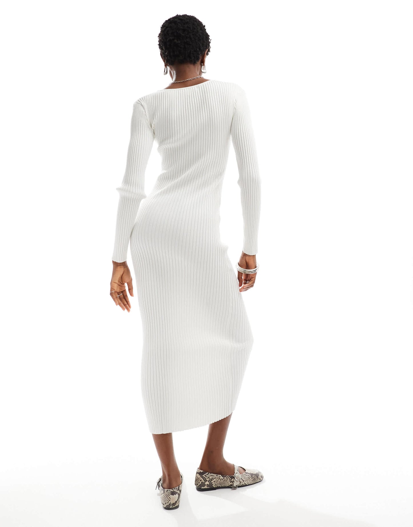 Glamorous keyhole detail knit midi jumper dress in off white