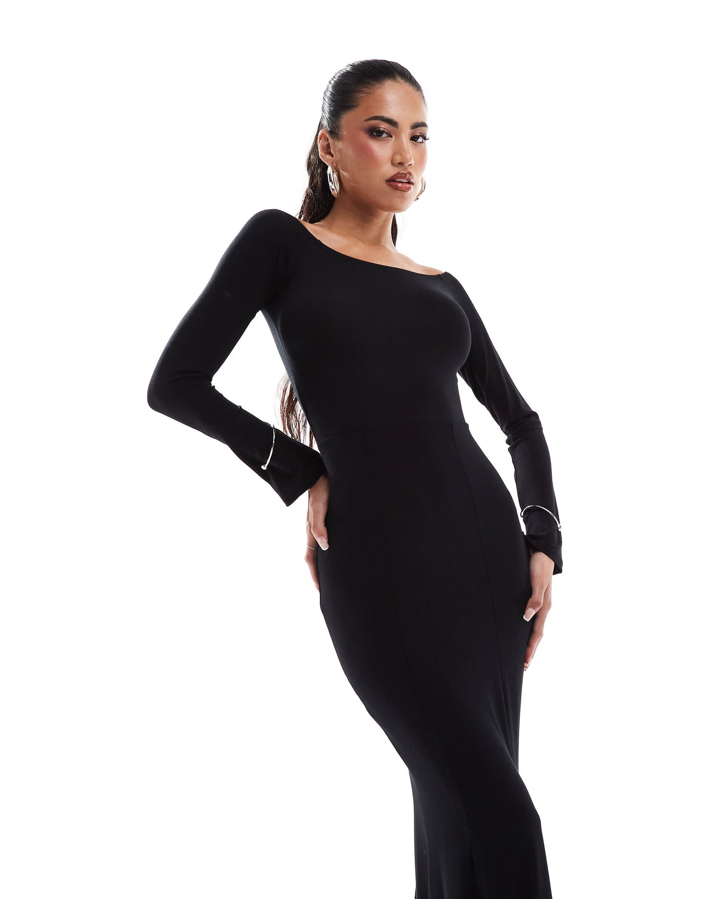 ASOS DESIGN bardot maxi dress with bangle trim details in black