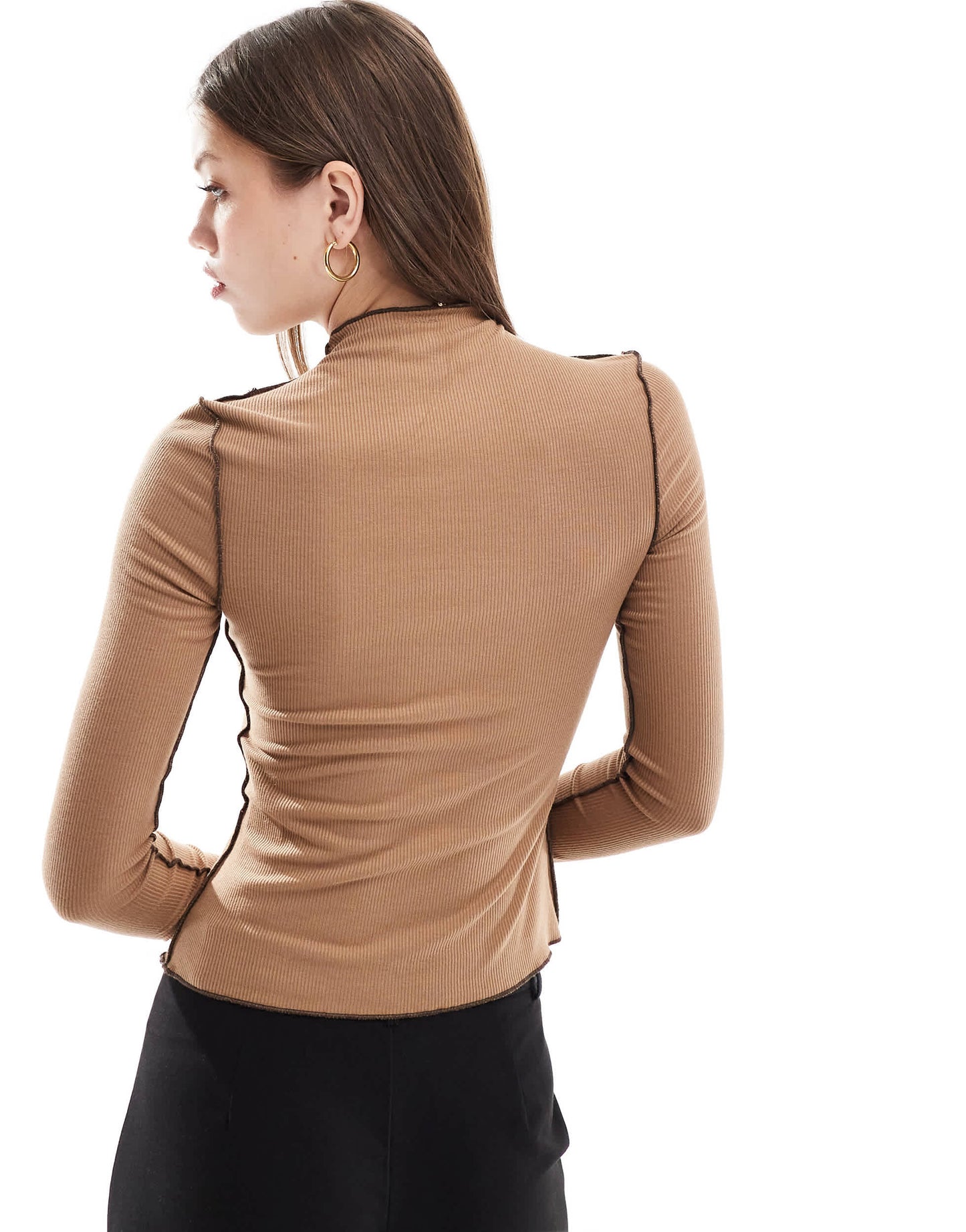 Vero Moda long sleeve t-shirt with contrast stitching in brown