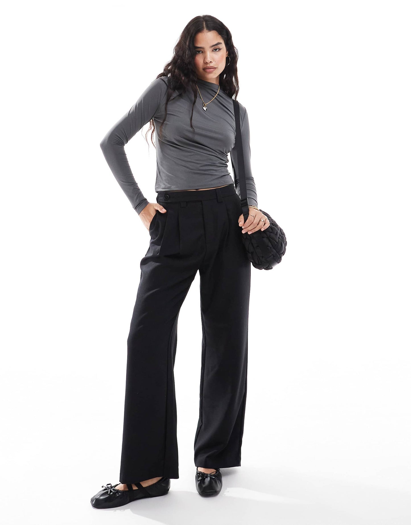 Vero Moda long sleeved ruched jersey top in grey