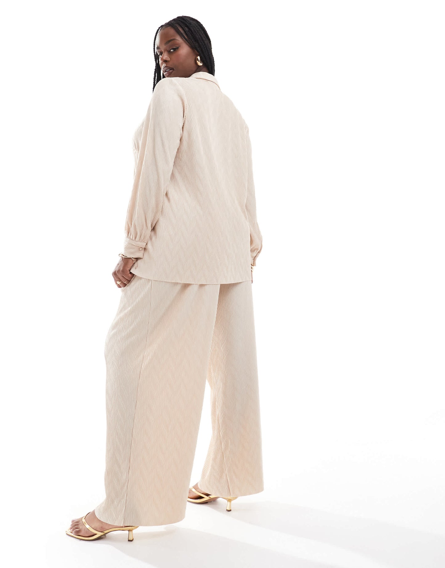 Vila Curve plisse wide leg trouser co-ord in cream