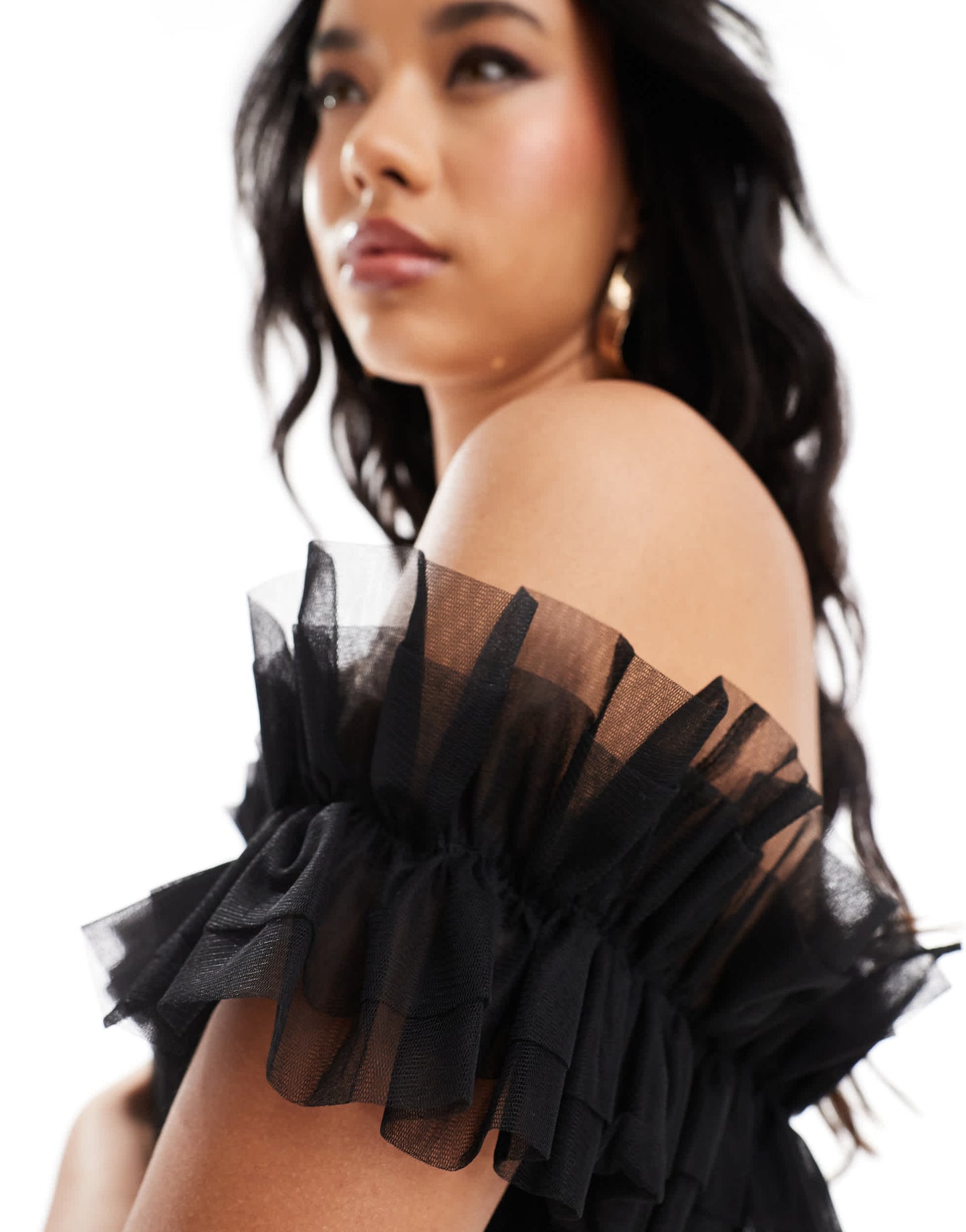 Lace & Beads strapless ruffle bodysuit in black