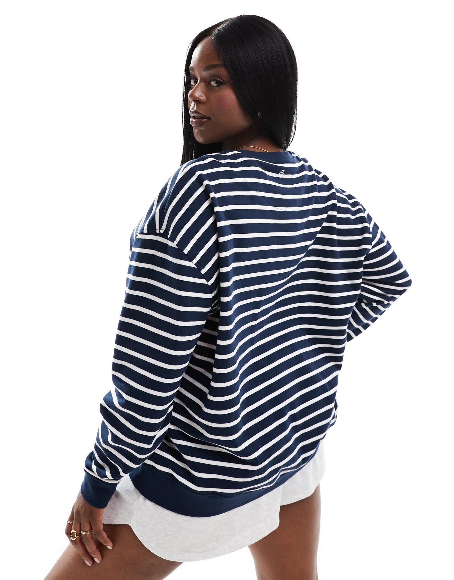 4th & Reckless Plus exclusive Paris sweatshirt in navy stripe