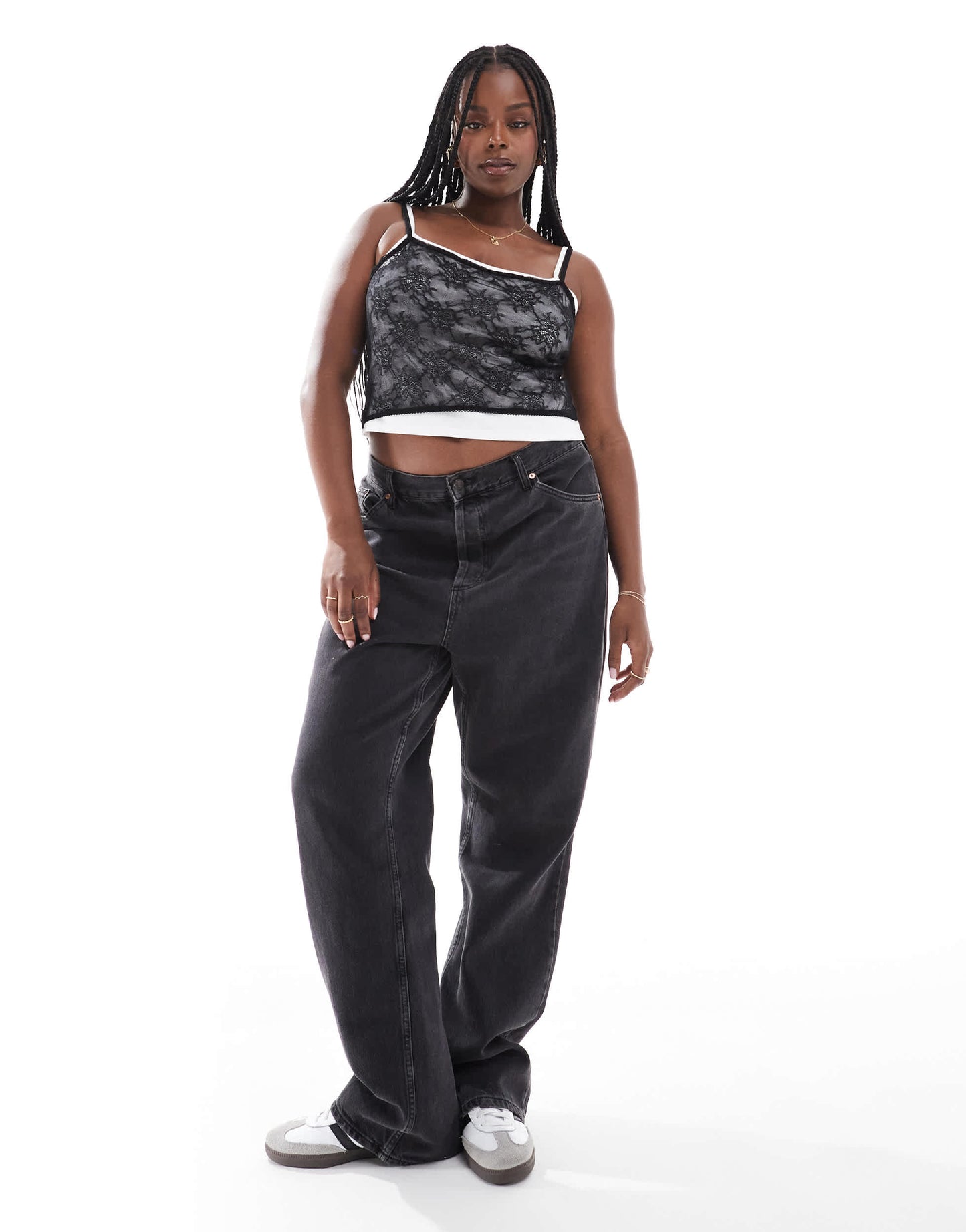 ASOS DESIGN Curve contrast double layer vest with lace overlay in mono