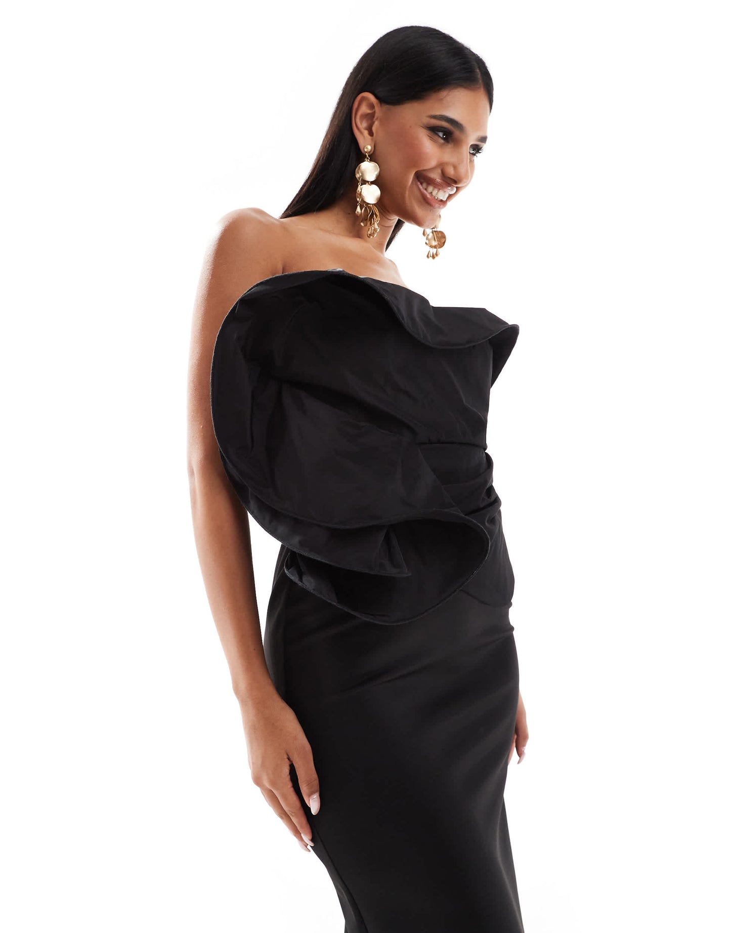 ASOS DESIGN oversized corsage fabric mixing midi dress in black