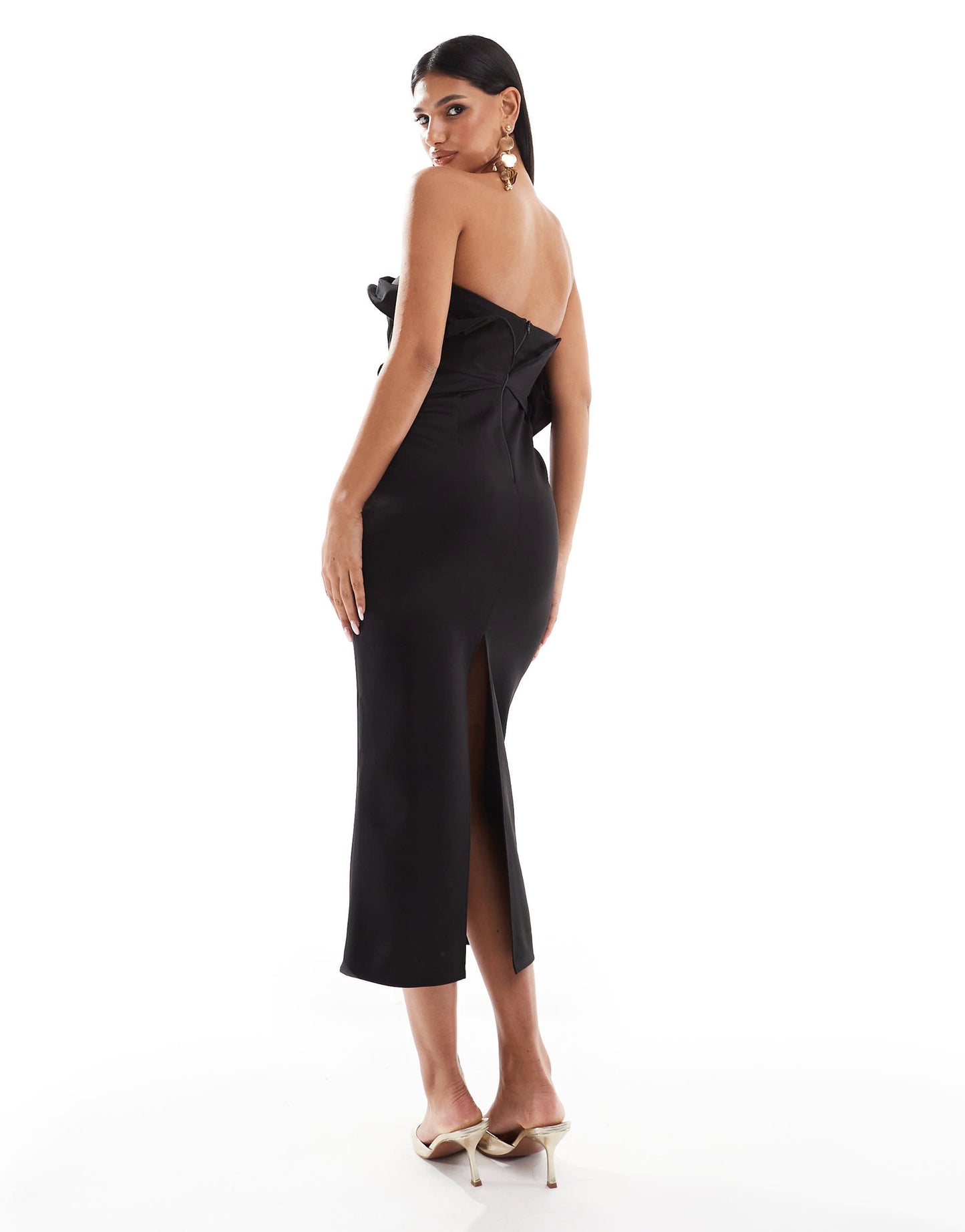 ASOS DESIGN oversized corsage fabric mixing midi dress in black