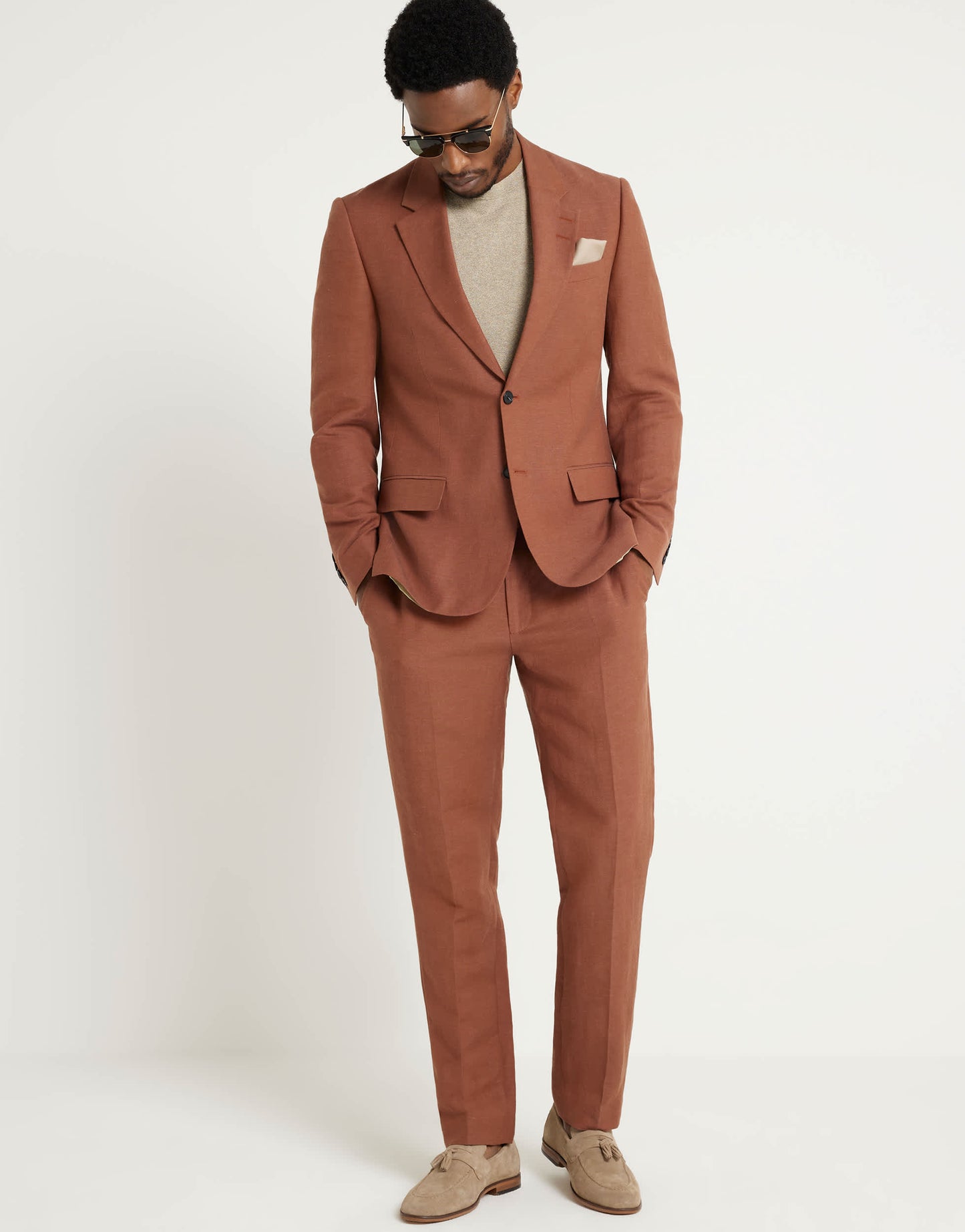 River Island linen slim suit trouser in rust
