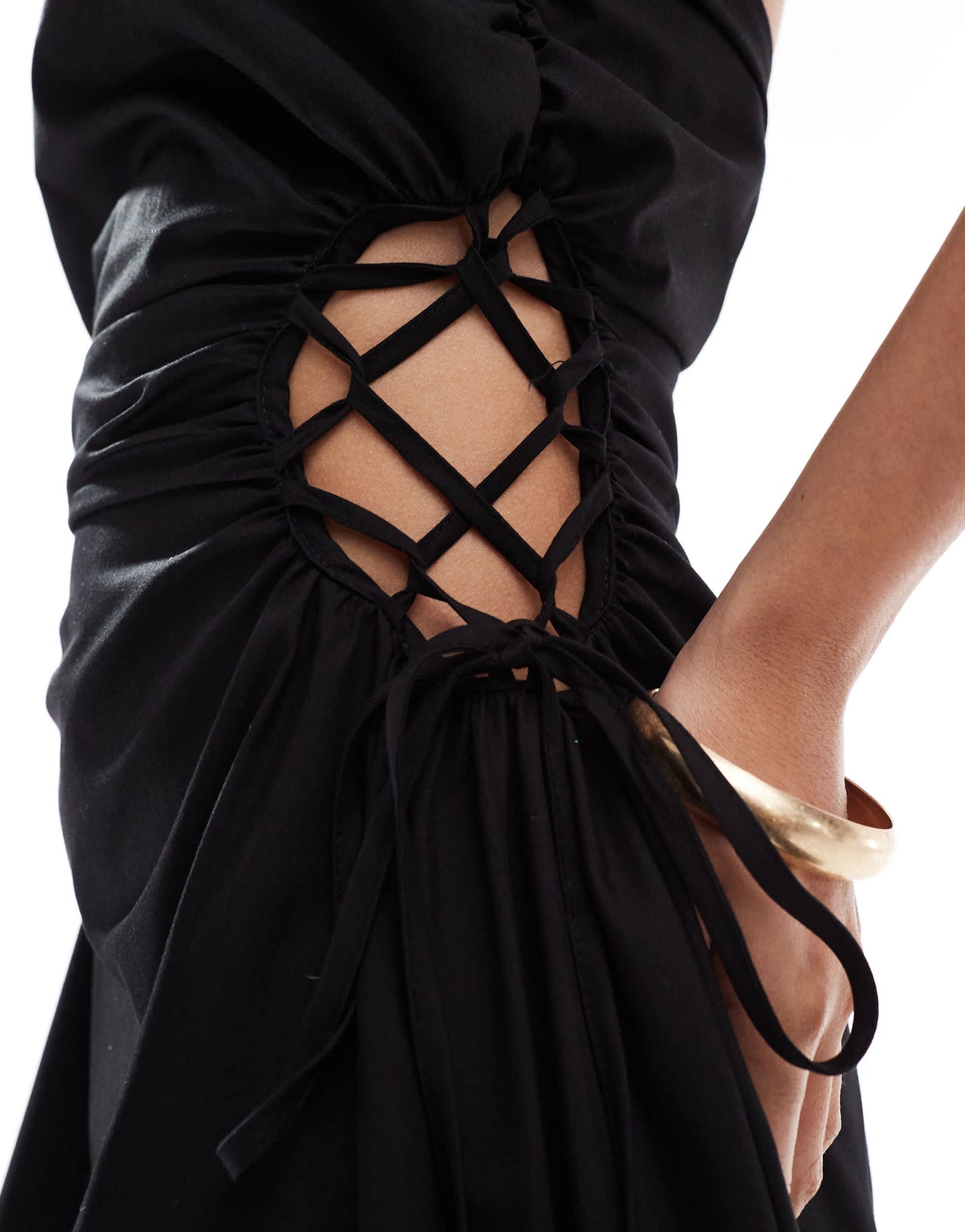 ASOS DESIGN bandeau midi with lattice detail waist in black