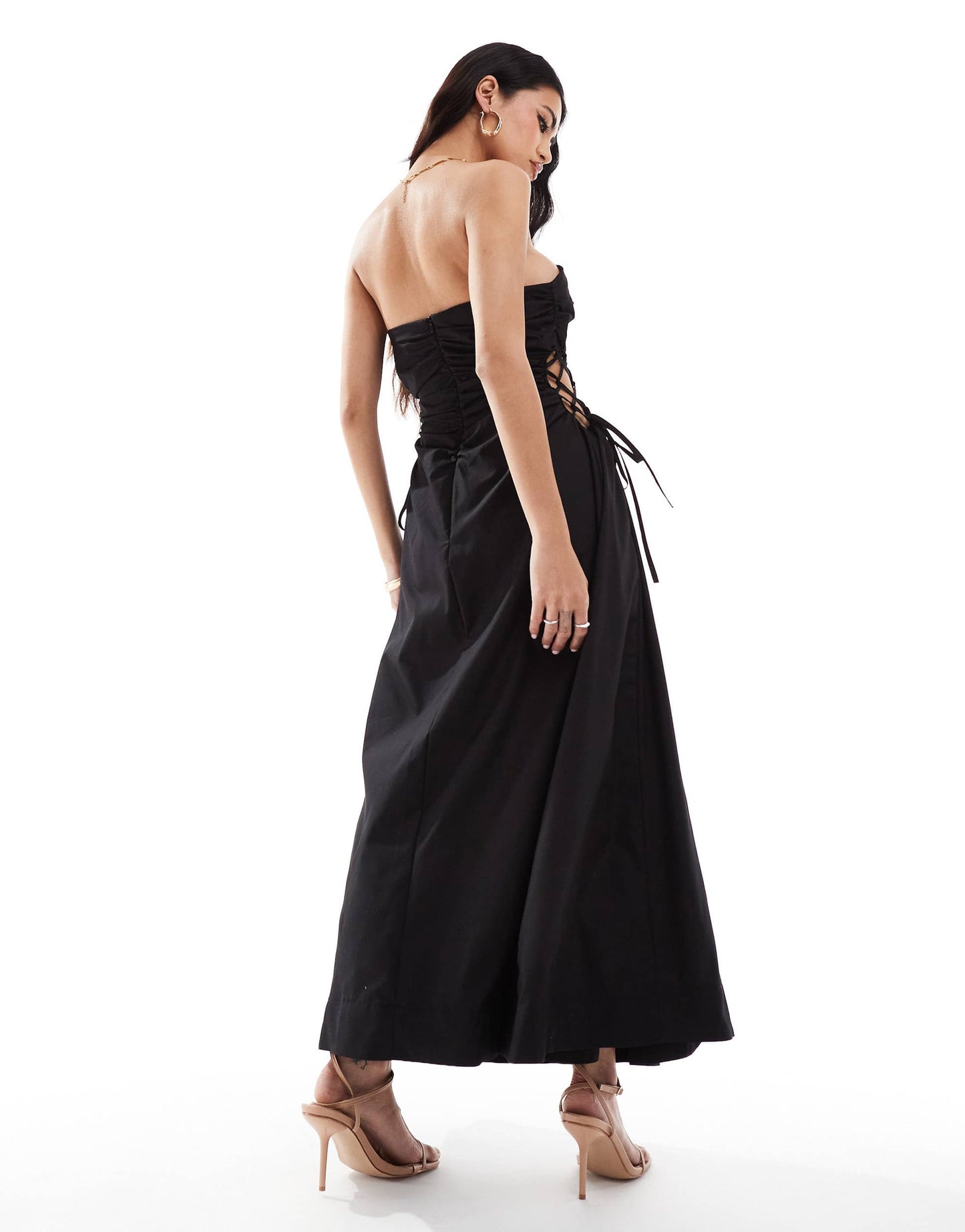 ASOS DESIGN bandeau midi with lattice detail waist in black