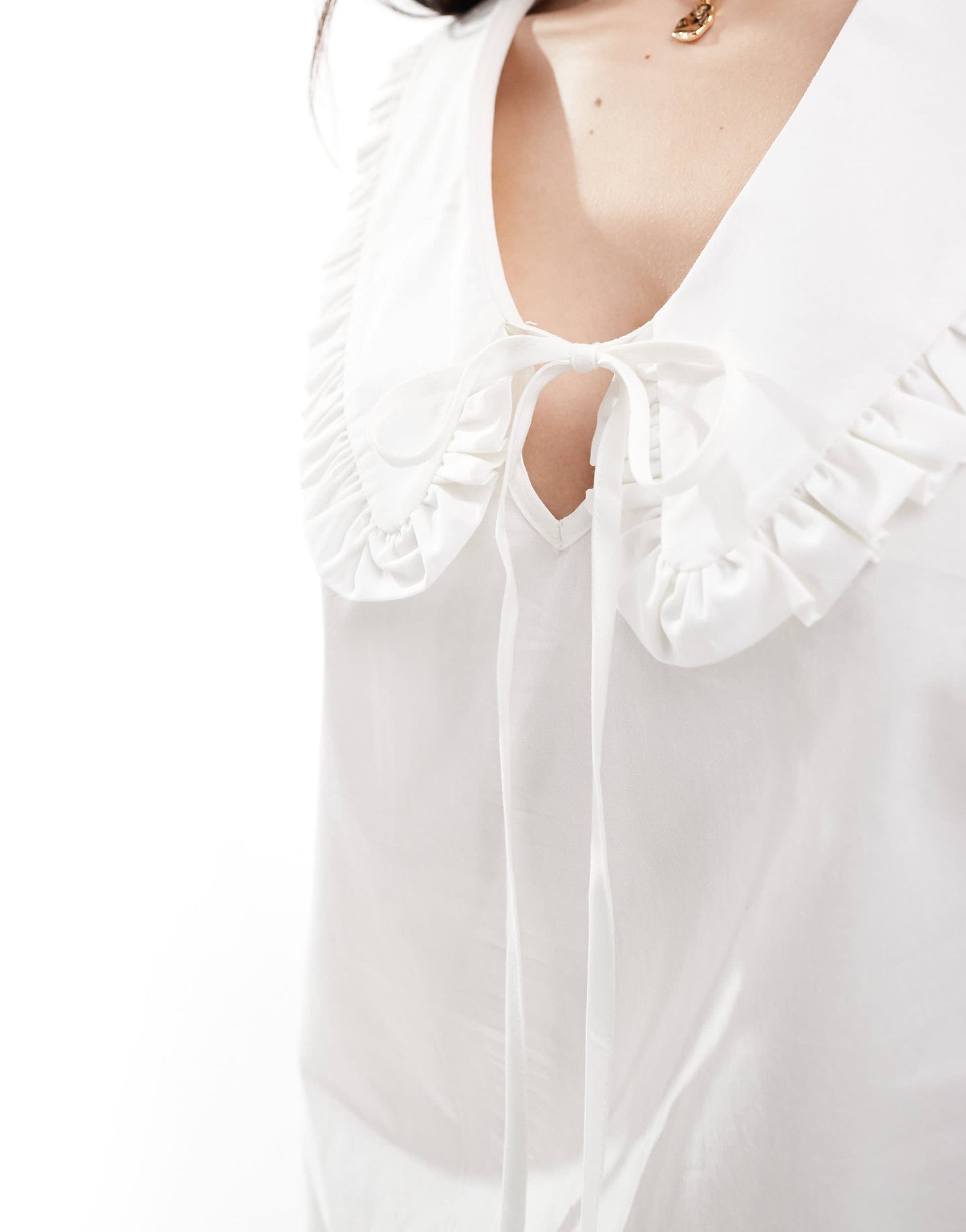 ASOS DESIGN cotton poplin frill collar mini dress in ivory