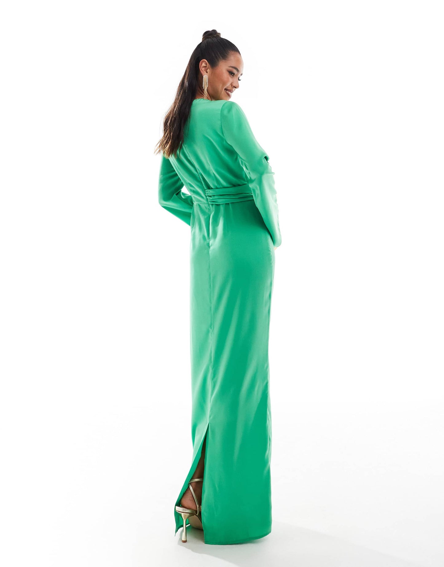 ASOS DESIGN twist front fluted sleeve maxi dress in green