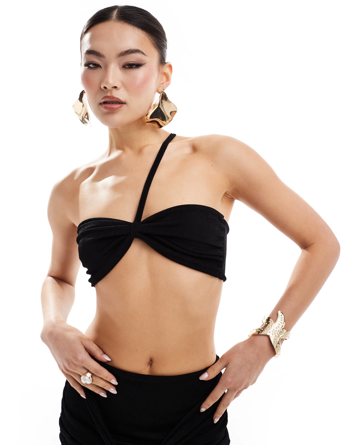 Missyempire exclusive one shoulder bandeau top co-ord in black