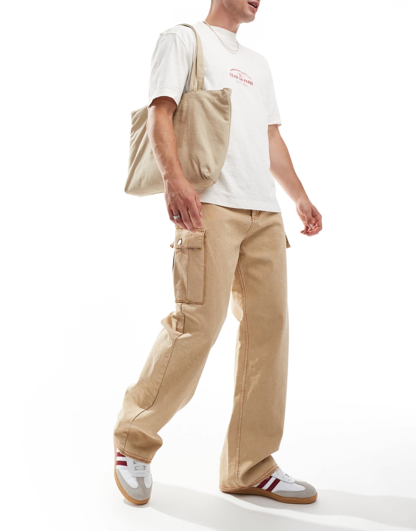 HUGO Red x Les Benjamins loose fit cargo trousers in beige
