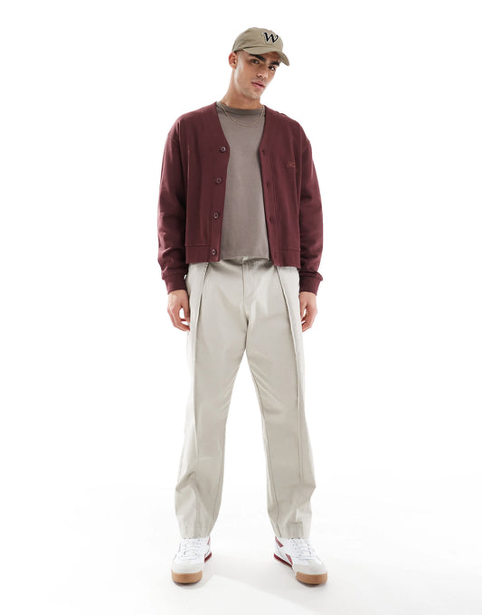 ASOS DESIGN straight leg chino trouser with pleats in beige