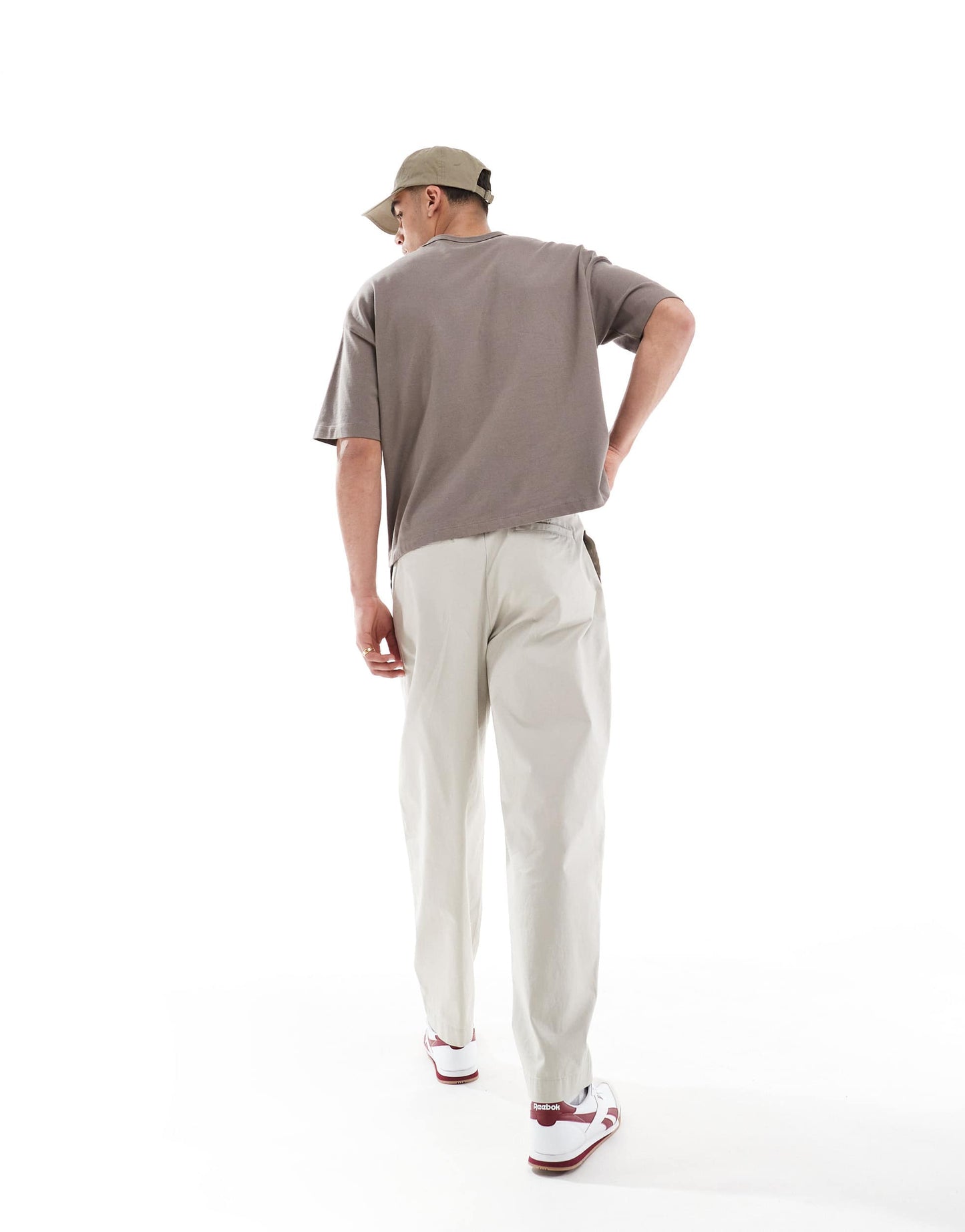 ASOS DESIGN straight leg chino trouser with pleats in beige