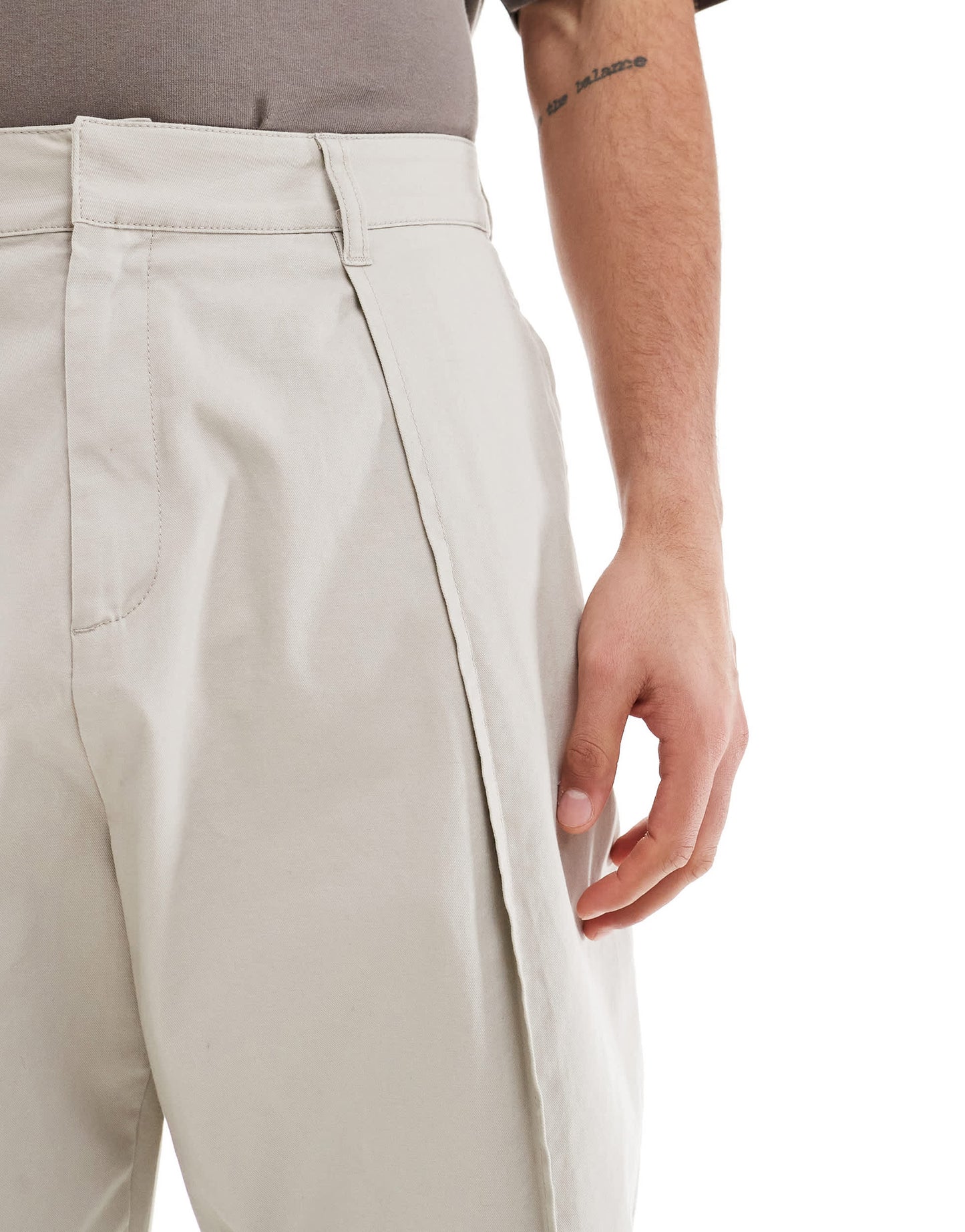 ASOS DESIGN straight leg chino trouser with pleats in beige