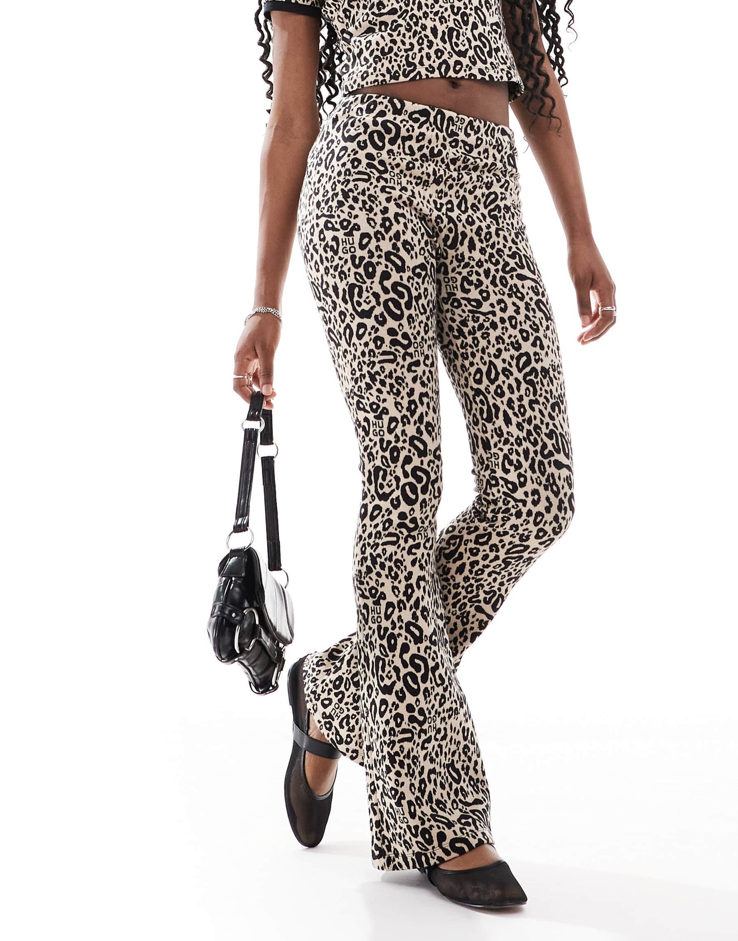 HUGO Red flared trousers in leopard print