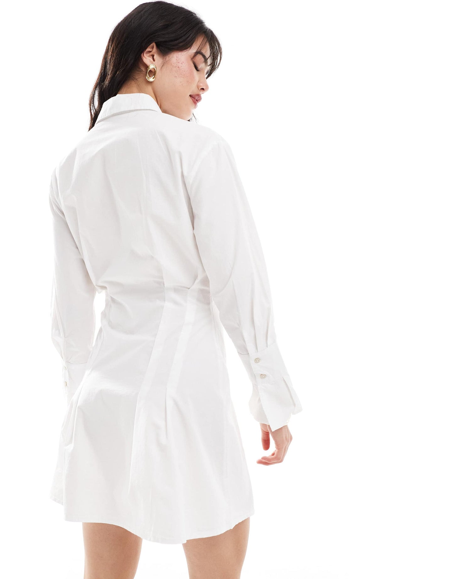 Pimkie pocket detail flared sleeve cinched waist mini shirt dress in white