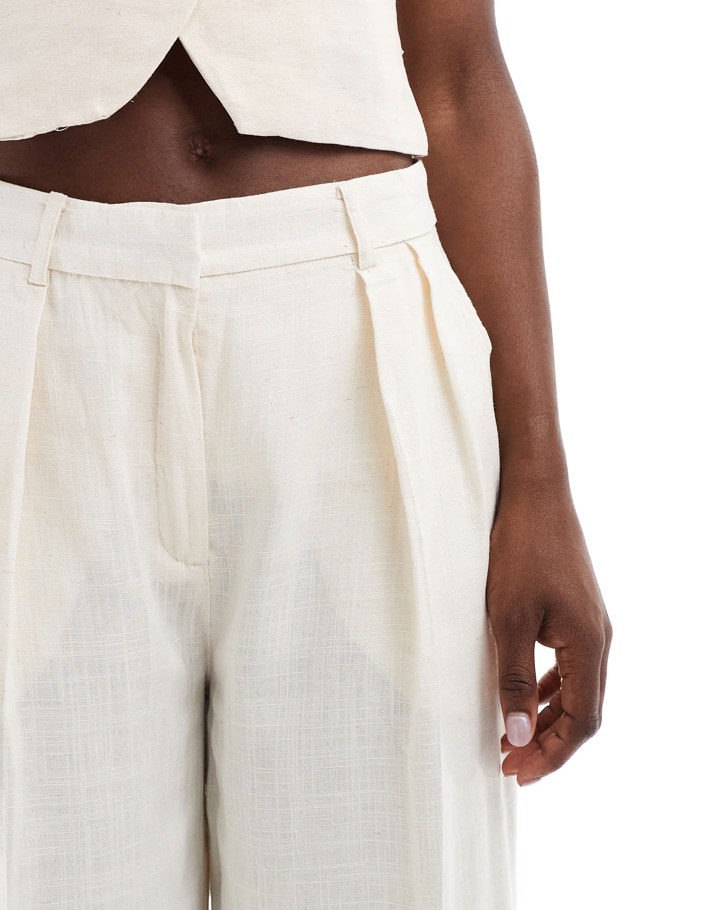 Pimkie linen blend tailored straight leg trousers in ecru