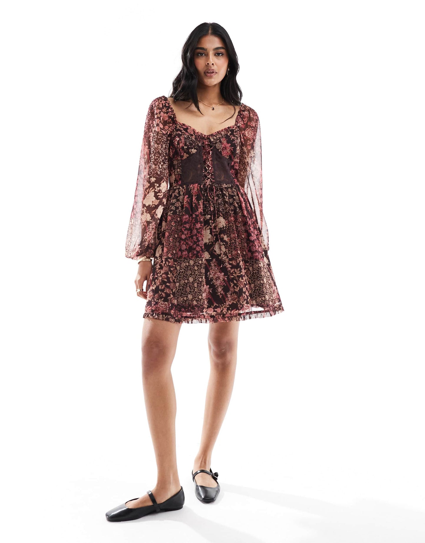 Miss Selfridge chiffon lace up corset mini dress