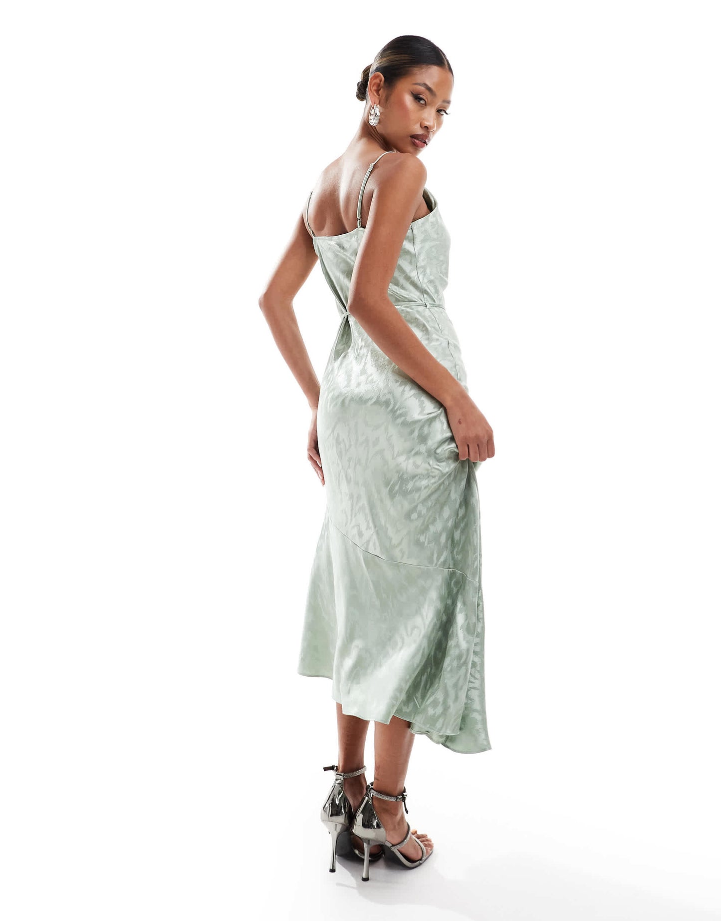 River Island jacquard satin midi slip dress in sage