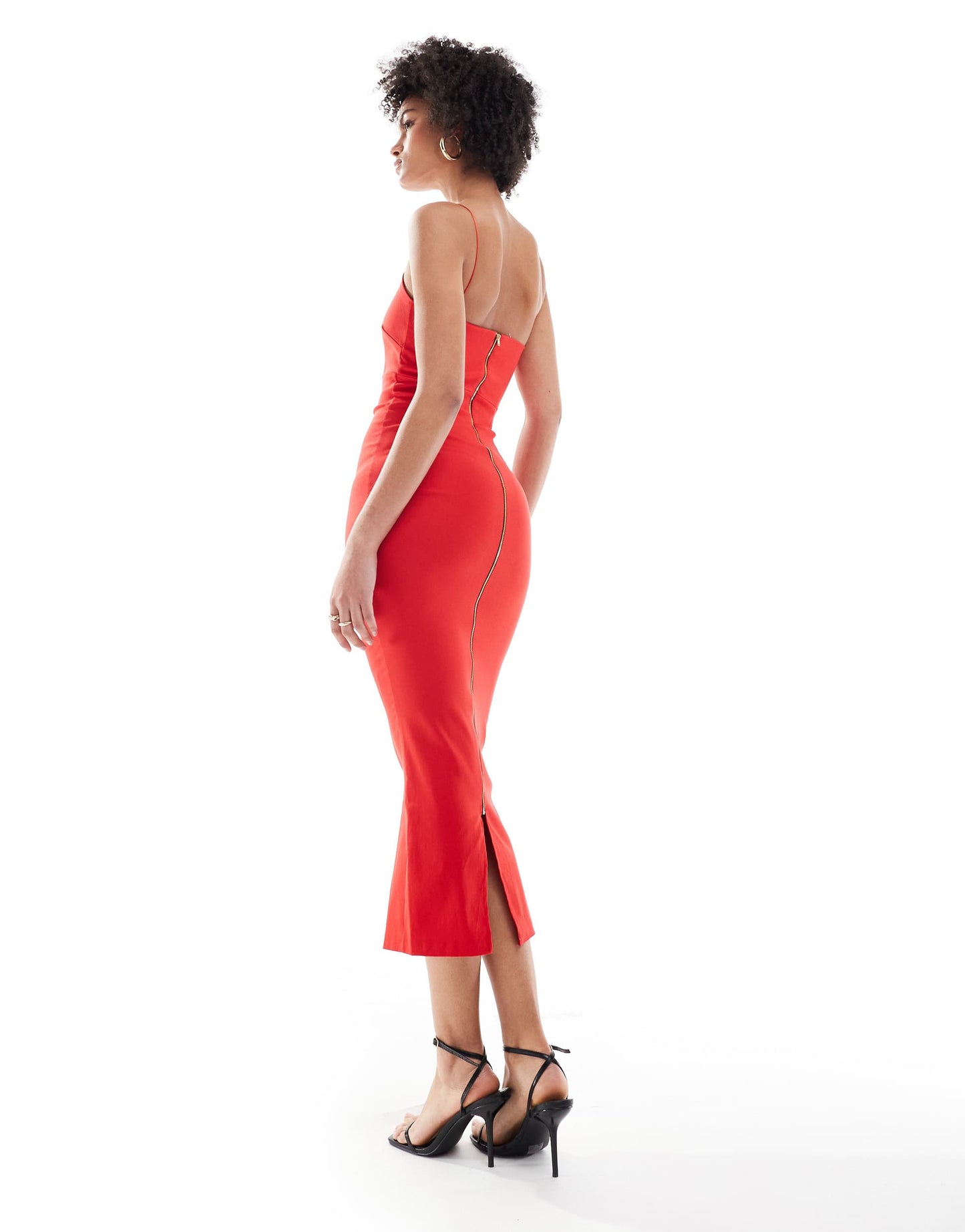 Vesper Tall bengaline asymmetric halterneck midi cut out dress in red