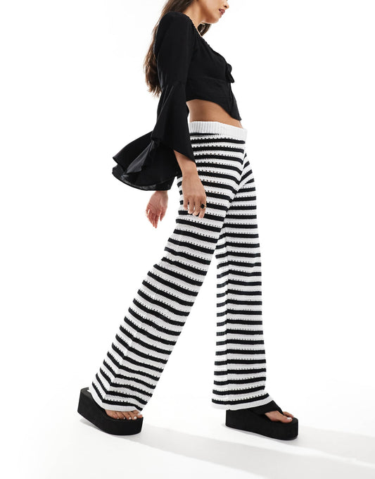 ASOS DESIGN knitted crochet trouser in black stripe